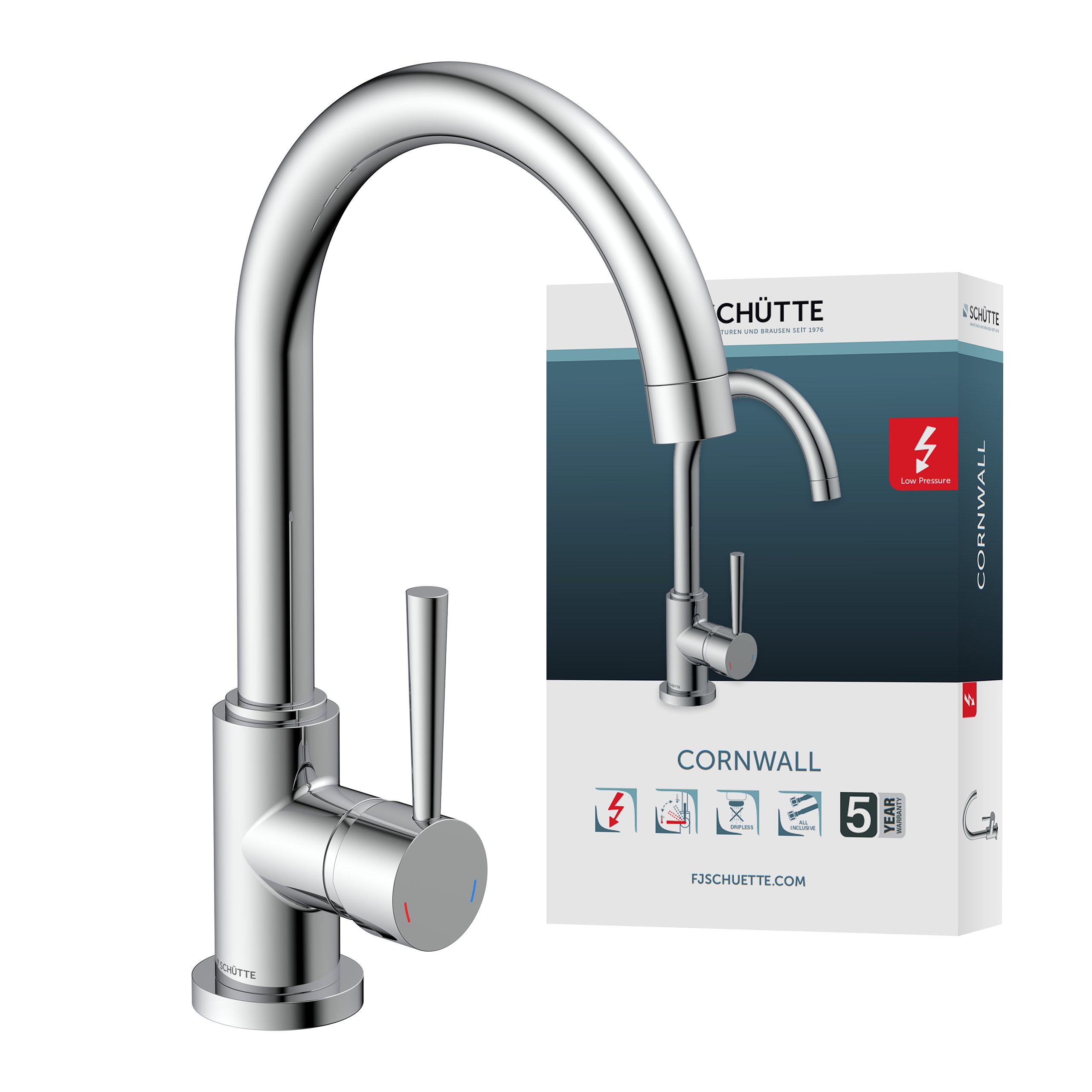 Schütte Spültischarmatur Cornwall Niederdruck, 360° schwenkbarer Wasserhahn, Mischbatterie