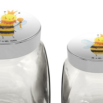 Mr. & Mrs. Panda Vorratsglas XL 2000ml Biene König - Weiß - Geschenk, Küchenbehälter, Gewürzdose, Premium Glas, (1-tlg), Vielseitig einsetzbar