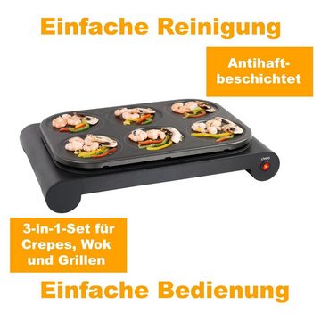 LIVOO Fondue LIVOO 3-in-1 Wok-Set Crepes Tischgrill Grill 6 Pfännchen 1000 Watt