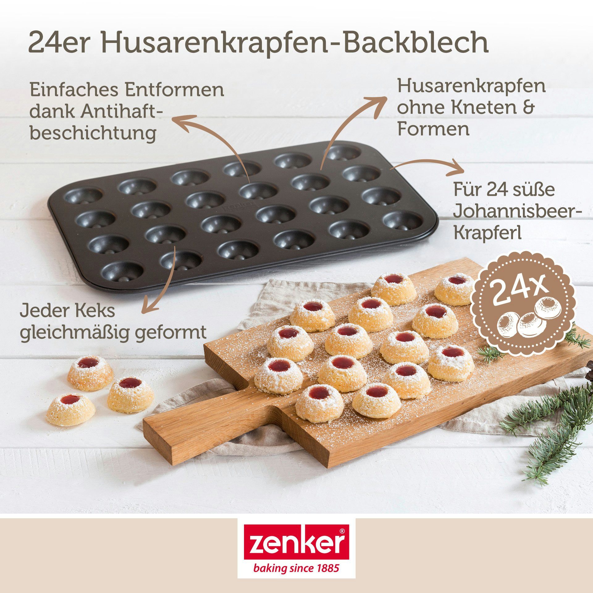 Zenker Backblech Husarenkrapfen-/Engelsaugenblech, 24er