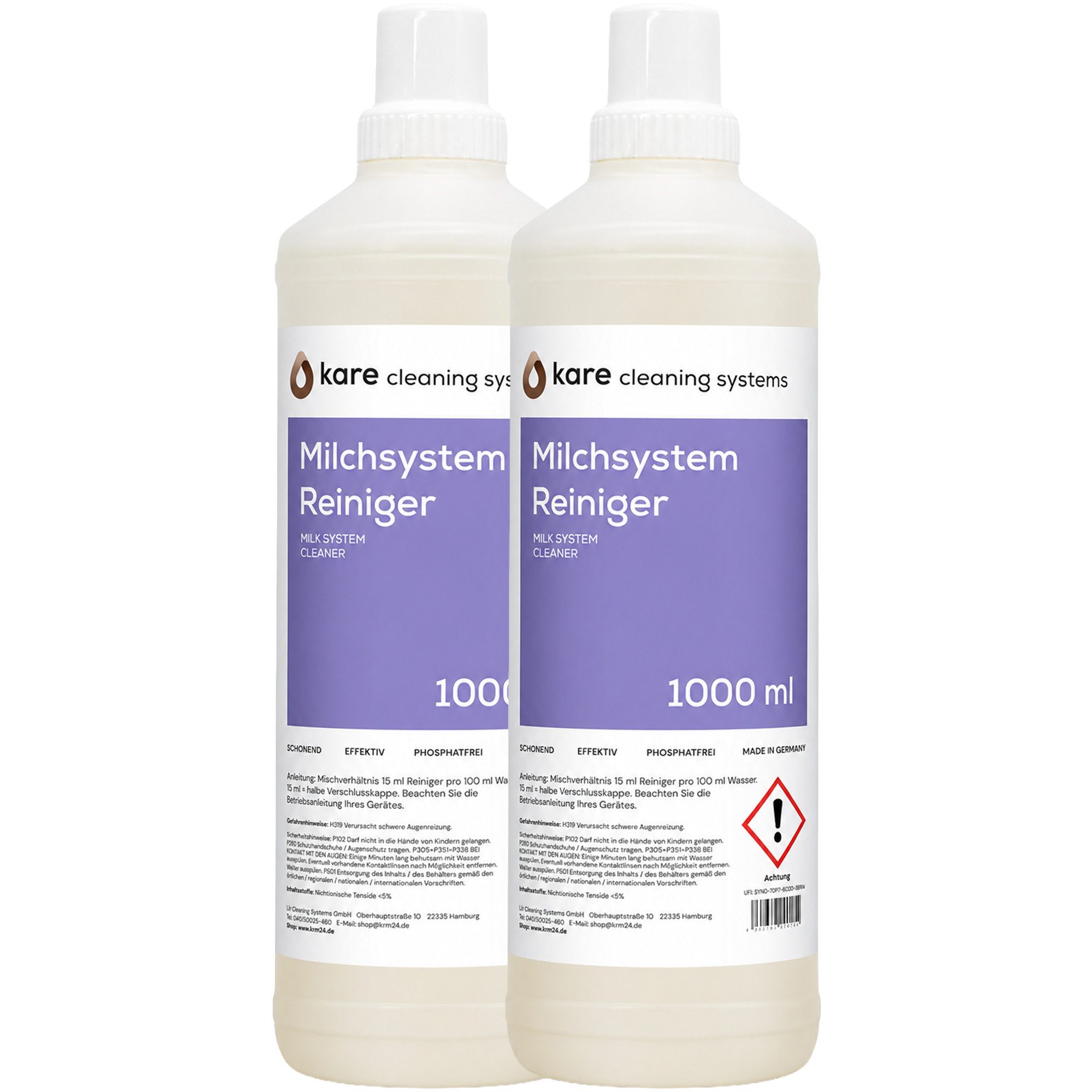 Kare Milchsystem-Reiniger (2 x 1 Liter Spar-Set bis zu 130 Anwendungen, phosphatfrei, Made in Germany)