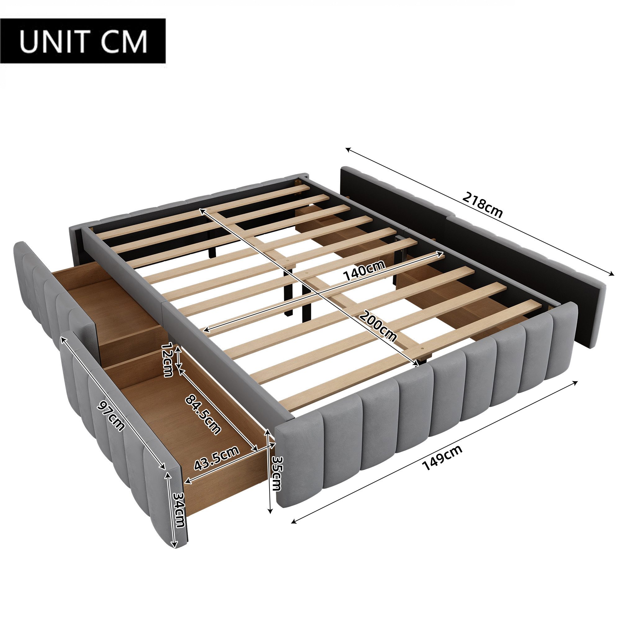 TavilaEcon Polsterbett Doppelbett mit Lattenrost, Samt, Kein Kopfteil, Ohne günstig online kaufen