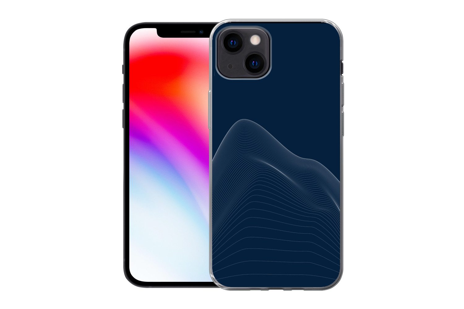 MuchoWow Handyhülle für Apple iPhone 13 Linien - Abstrakt - Blau - Weiß, Smartphone-Bumper, Print, Handy Schutzhülle Dünn