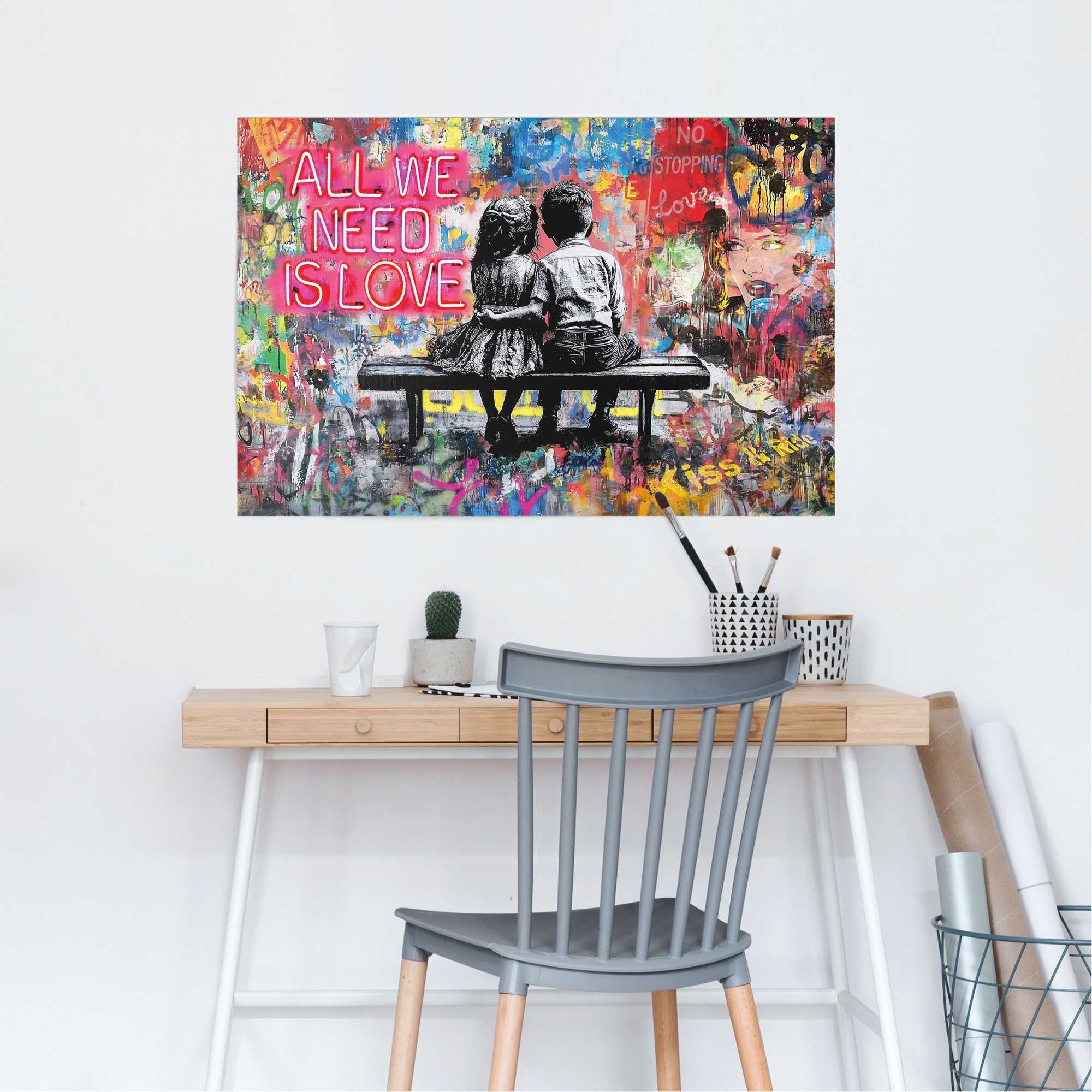Reinders! Poster Love is All We Need, Wohnzimmer - Mehrfarbig - 150 gr. Papier - Street Art - 91,5x61 cm