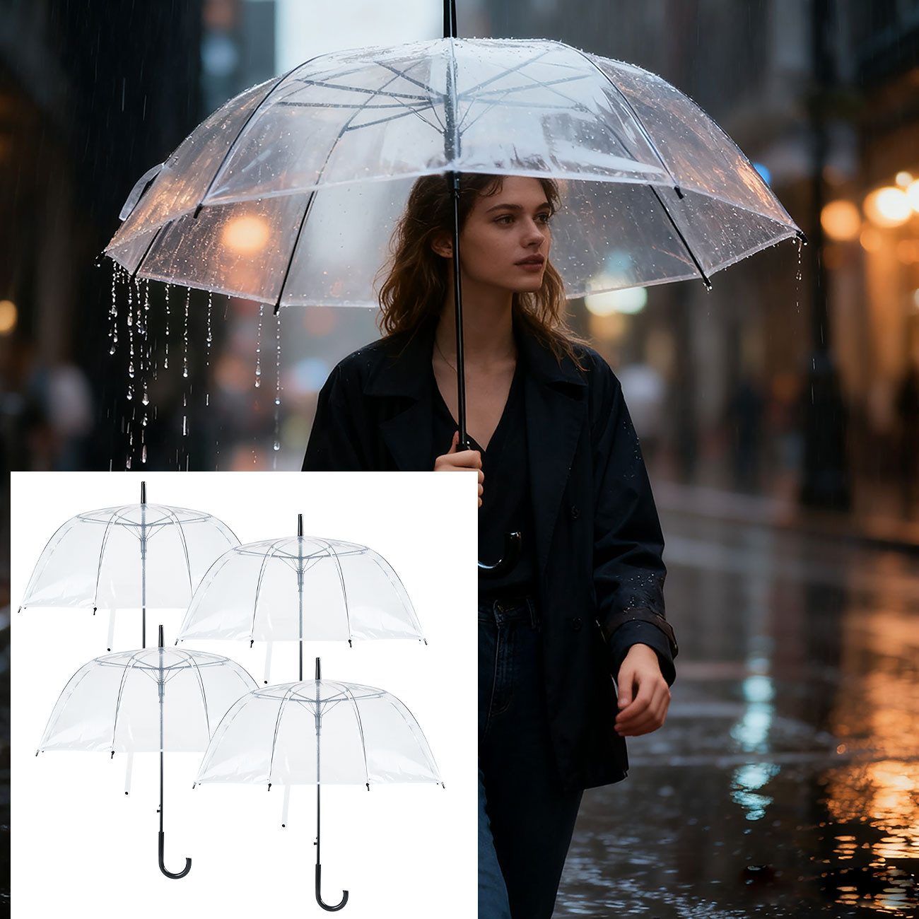 shop'n smile ideoon Stockregenschirm Transparenter Regenschirm mit Automatik, 85 cm Durchmesser, Transparenter Glockenschirm für Damen & Herren
