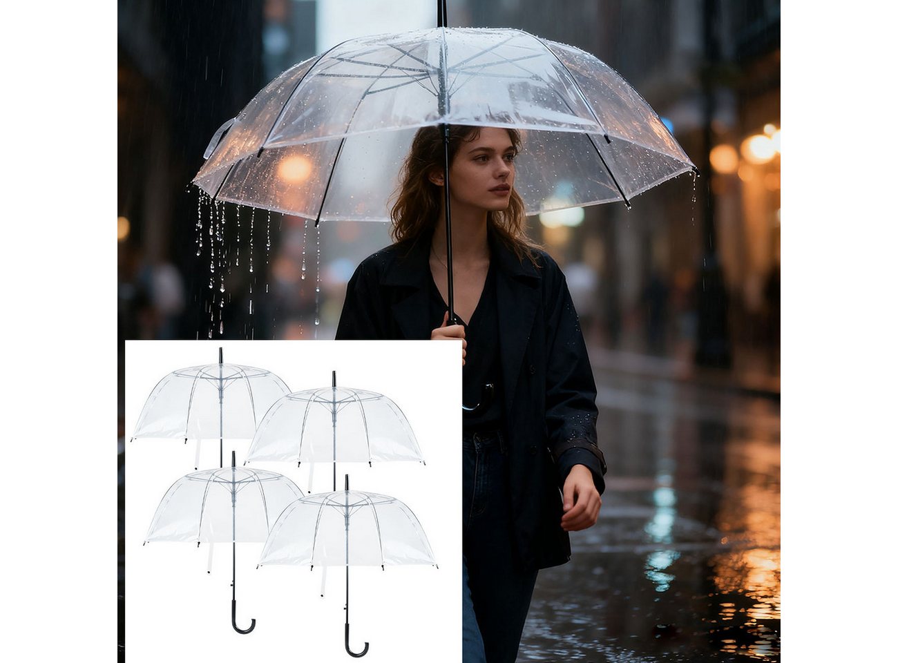 shop'n smile ideoon Stockregenschirm Transparenter Regenschirm mit Automatik, 85 cm Durchmesser, Transparenter Glockenschirm für Damen & Herren