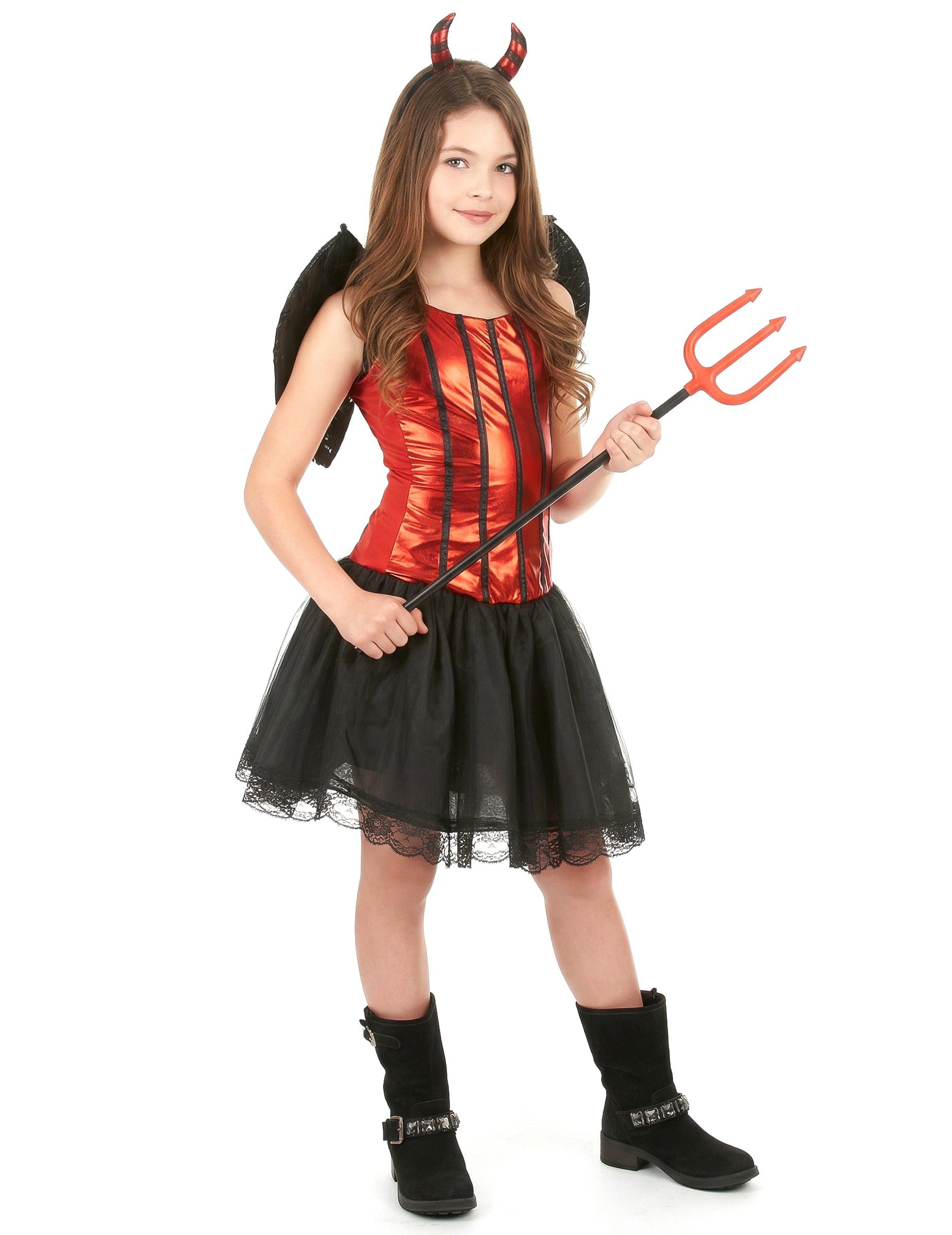 Kostüm Teufelinnen Halloween Kinder-Kostüm rot-schwarz