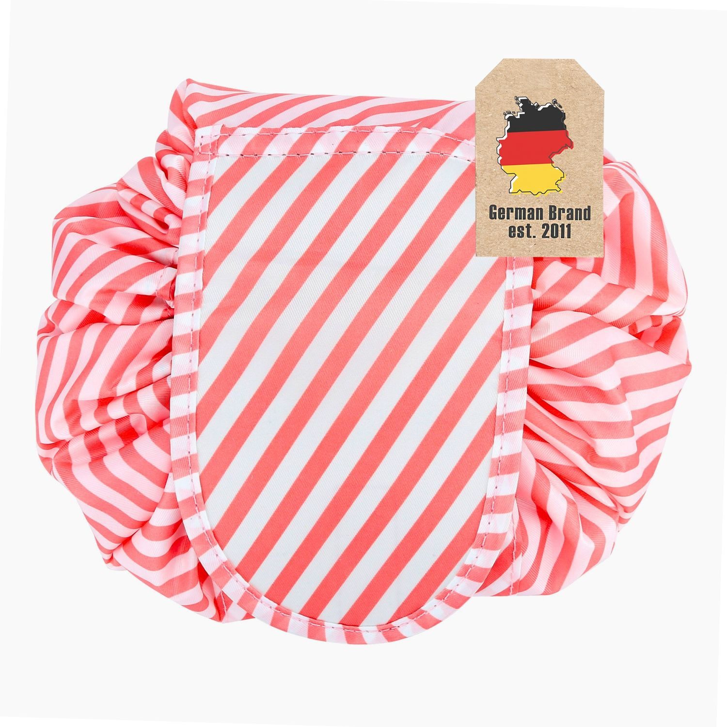 Intirilife Kosmetiktasche (Kulturbeutel mit Kordelzug in ROSA GESTREIFT, 1-tlg), Runder One Step Kosmetikbeutel Kosmetiktasche