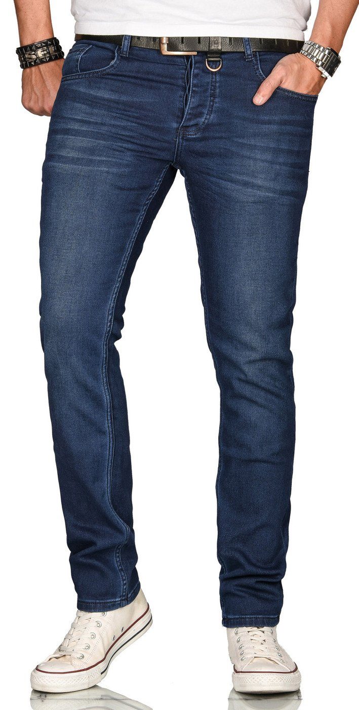 Alessandro Salvarini Straight-Jeans ASElia mit fein strukturiertem Jeansstoff und 2% Elasthan dunkelblau