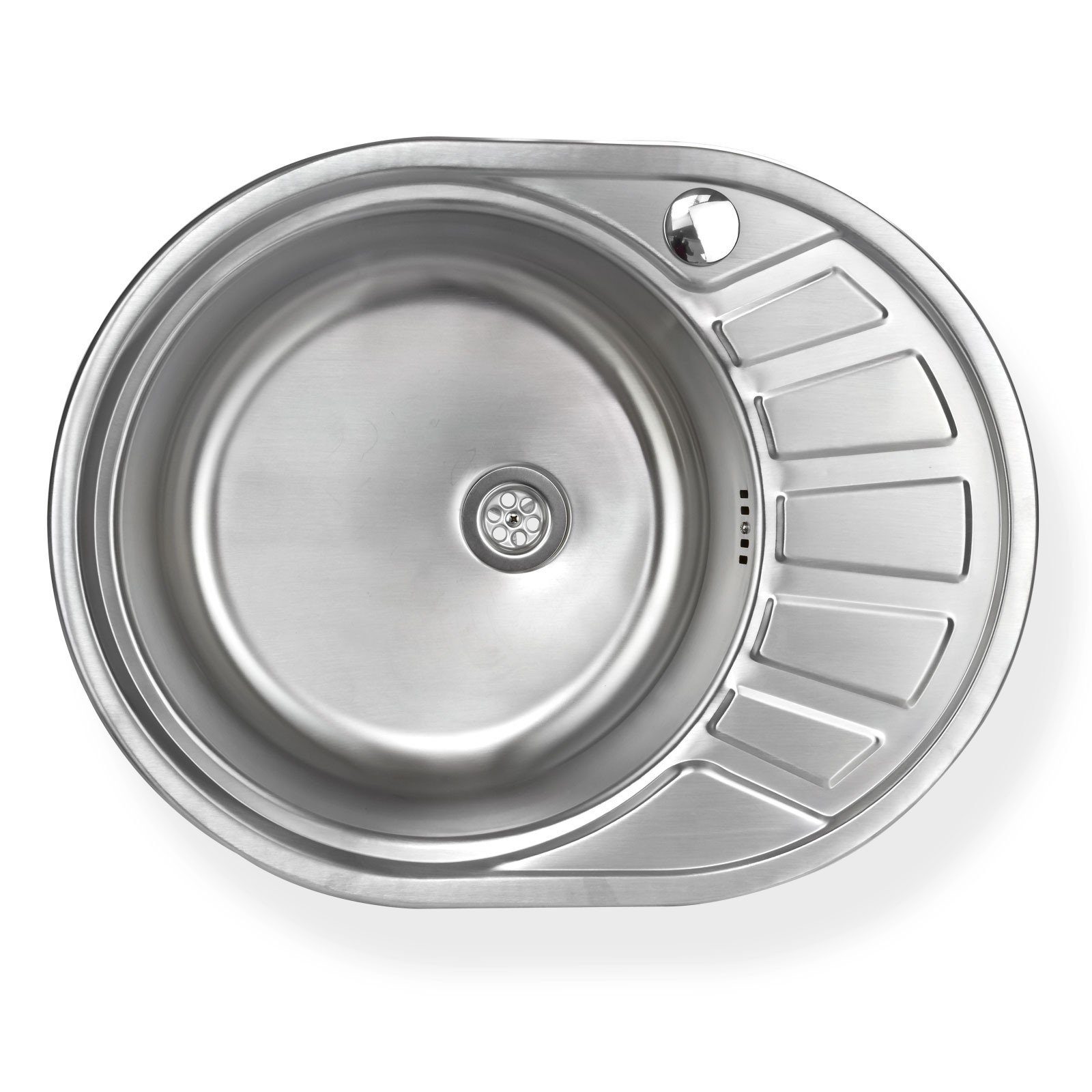 Stabilo Sanitär Edelstahlspüle Edelstahl Rundspüle "Calypso SL" - mit rechtsseitiger Abtropffläche, rund, 58/45 cm, Spüle ist Rost-und Hitzebeständig, (Komplett-Set, 1 St., inklusive Zubehör), Spüle ist Rost-und Hitzebeständig