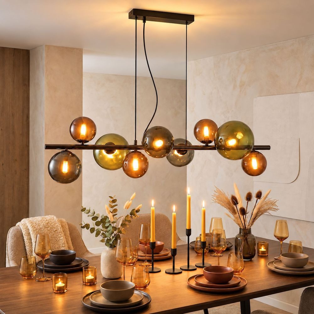 GLOBO LIGHTING LED-Hängeleuchte, Leuchtmittel inklusive, Warmweiß, LED Pendelleuchte Wohnzimmerlampe Glaskugeln 9 Flammig grau H 120 cm