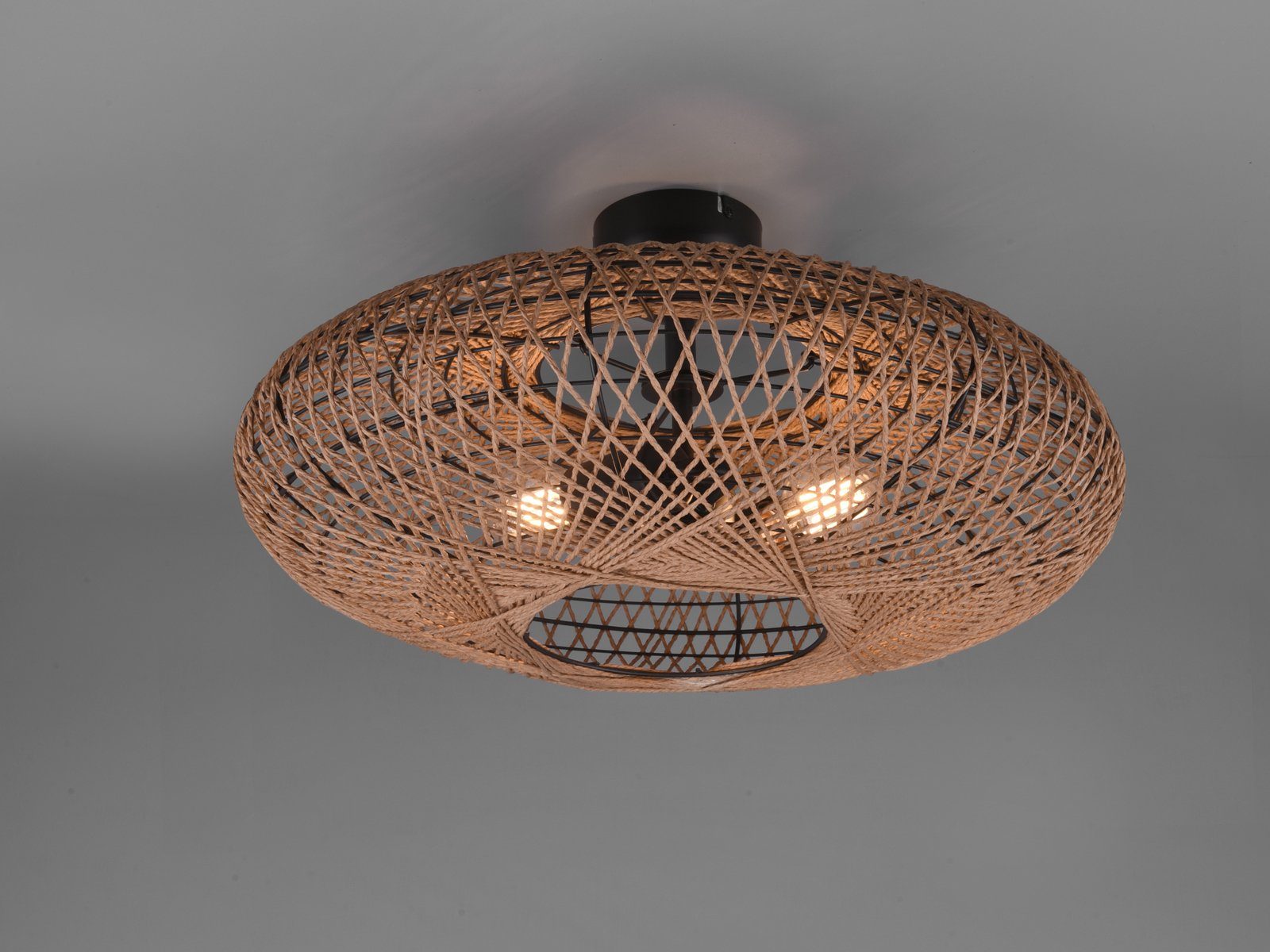 TRIO Leuchten LED Deckenleuchte, Dimmfunktion, LED wechselbar, Warmweiß, große ausgefallene Boho Korblampe für Treppenhaus, Lampenschirm Ø 52cm