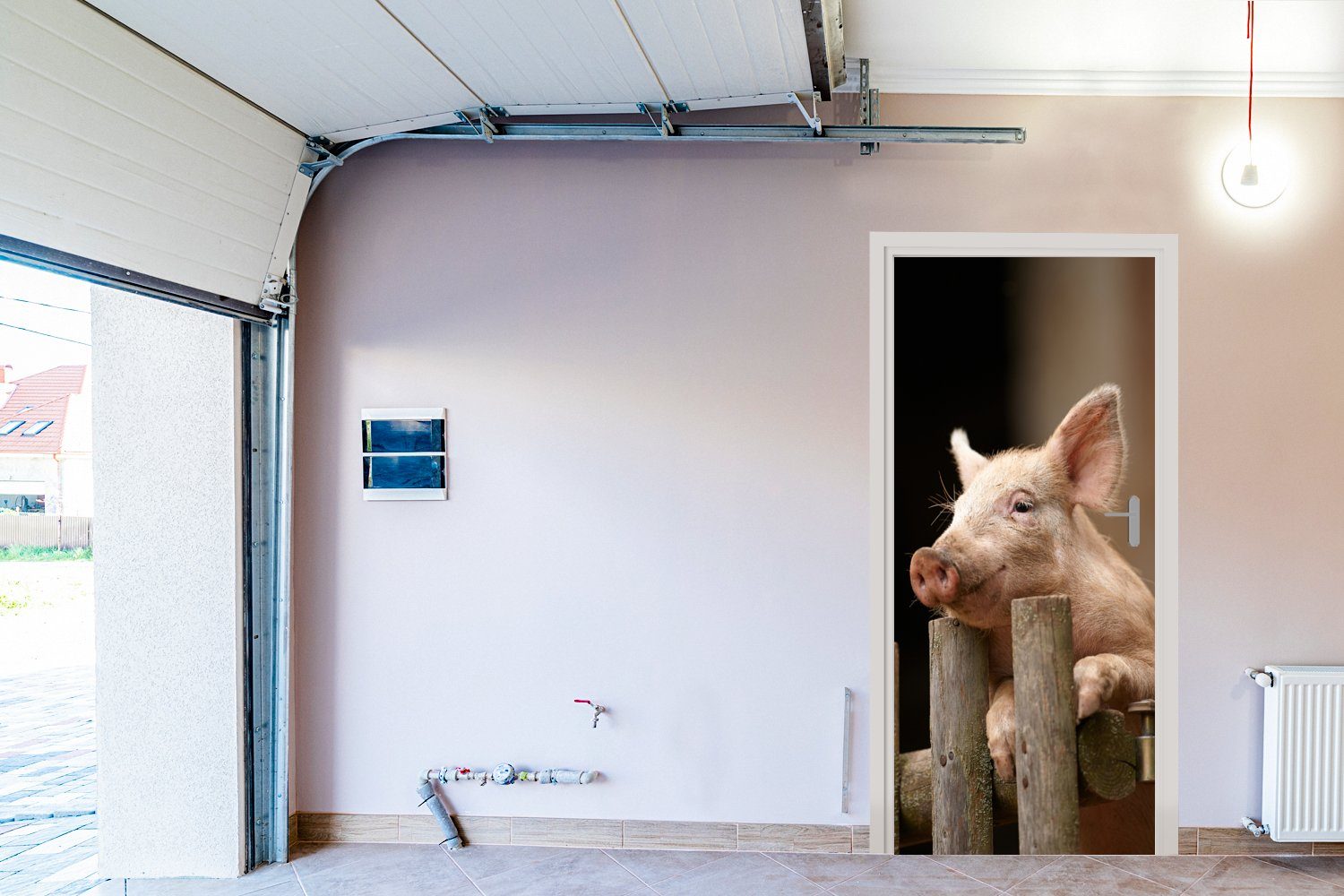 MuchoWow Türtapete Schwein - Tier bedruckt, Türaufkleber, - Tür, Matt, Fototapete cm 75x205 (1 St), für Zaun