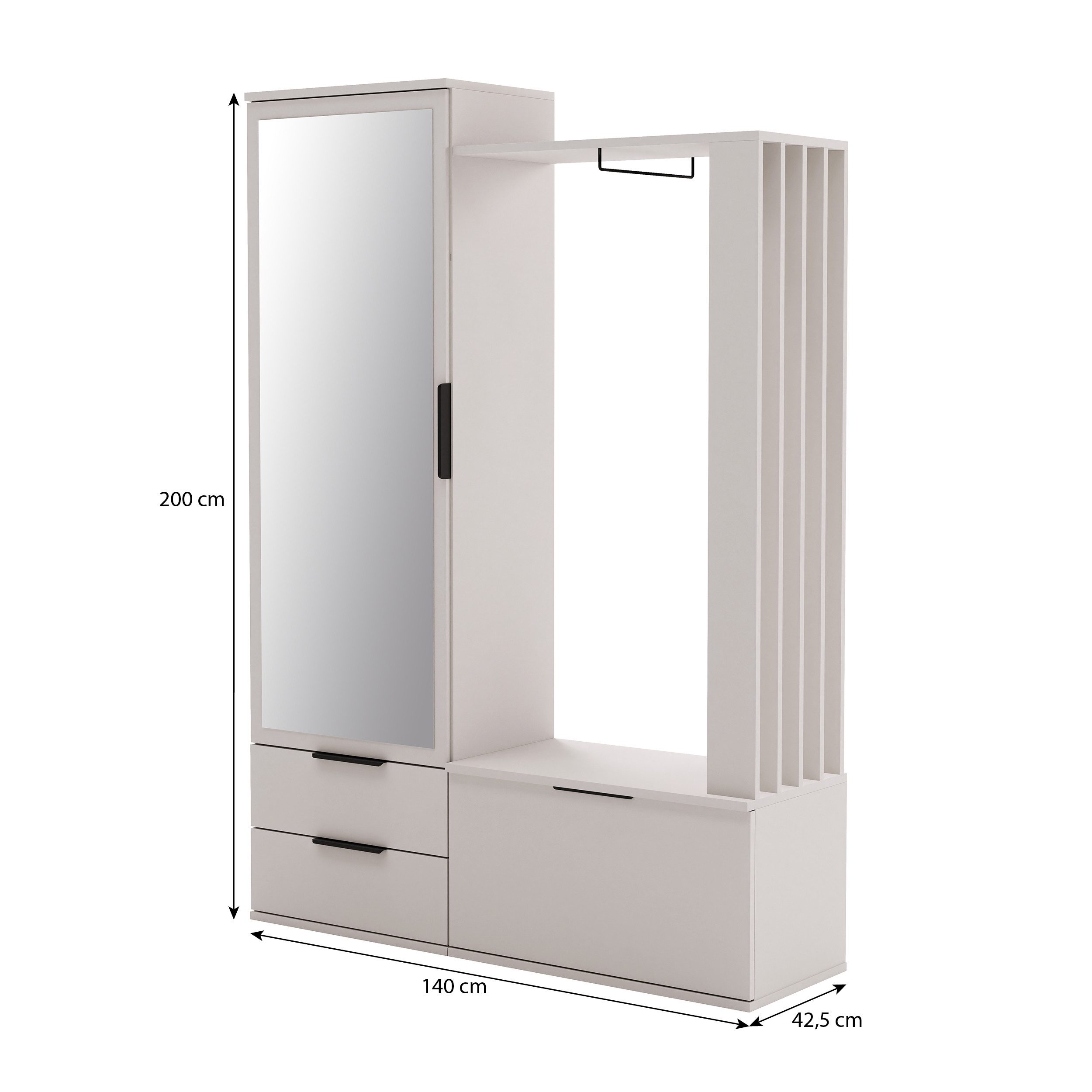 Beautysofa Garderobenschrank LORENZO – modern, mit Spiegel (2 Schubladen & Schuhfach, Sandbeige)