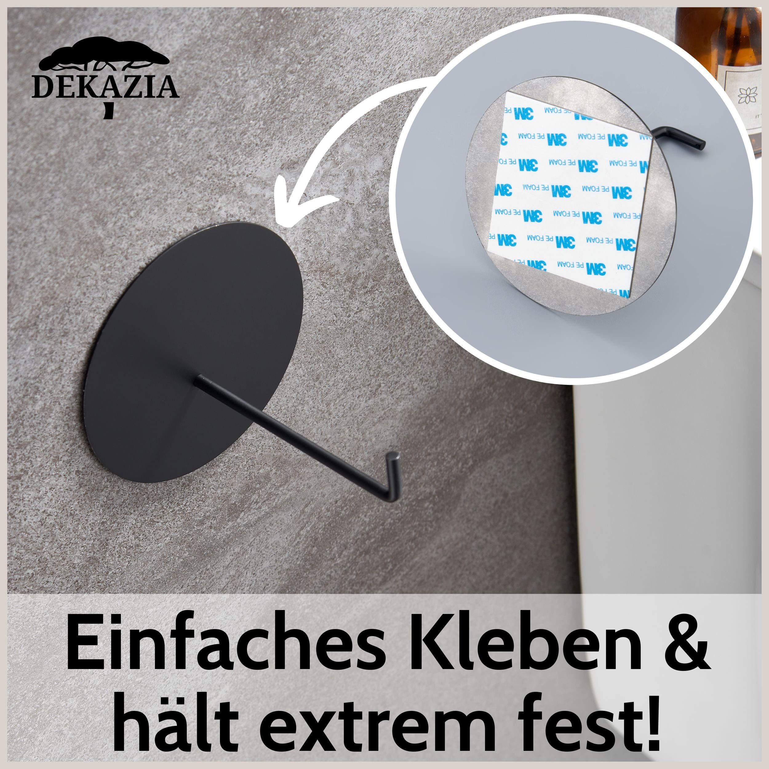 DEKAZIA Toilettenpapierhalter, Rostfreier Edelstahl, ohne Bohren, Besonderes schwarz-matt selbstklebend, Design