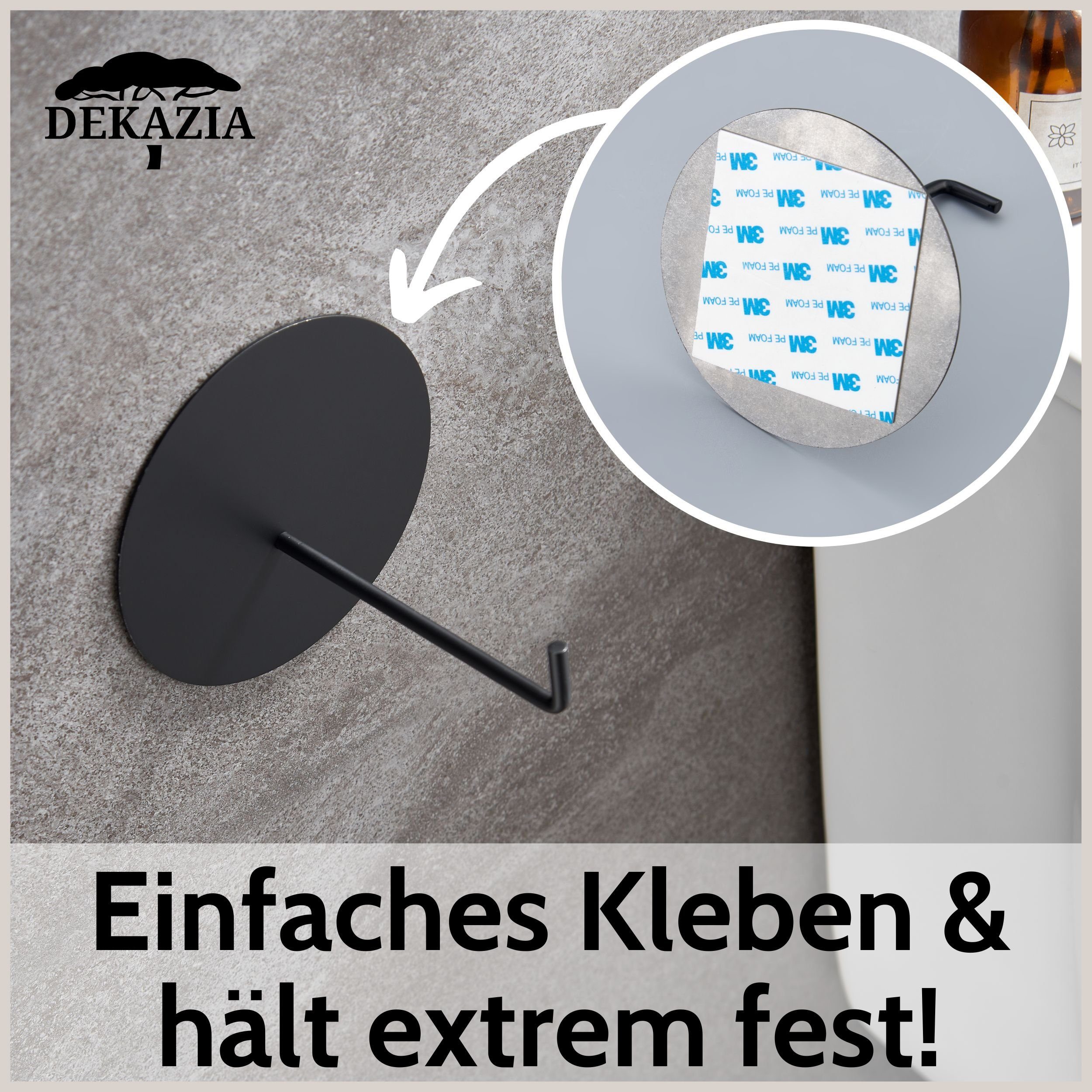 DEKAZIA Toilettenpapierhalter, schwarz-matt Design Edelstahl, Rostfreier Bohren, selbstklebend, Besonderes ohne