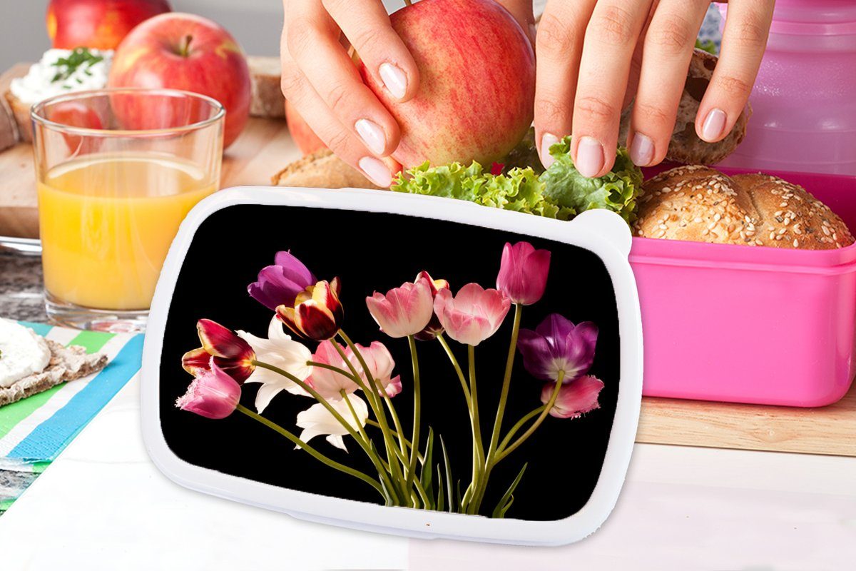Snackbox, Mädchen, - Stillleben Lunchbox Erwachsene, Brotbox für Tulpen Kunststoff - Brotdose rosa Kinder, Kunststoff, MuchoWow (2-tlg), Farben,