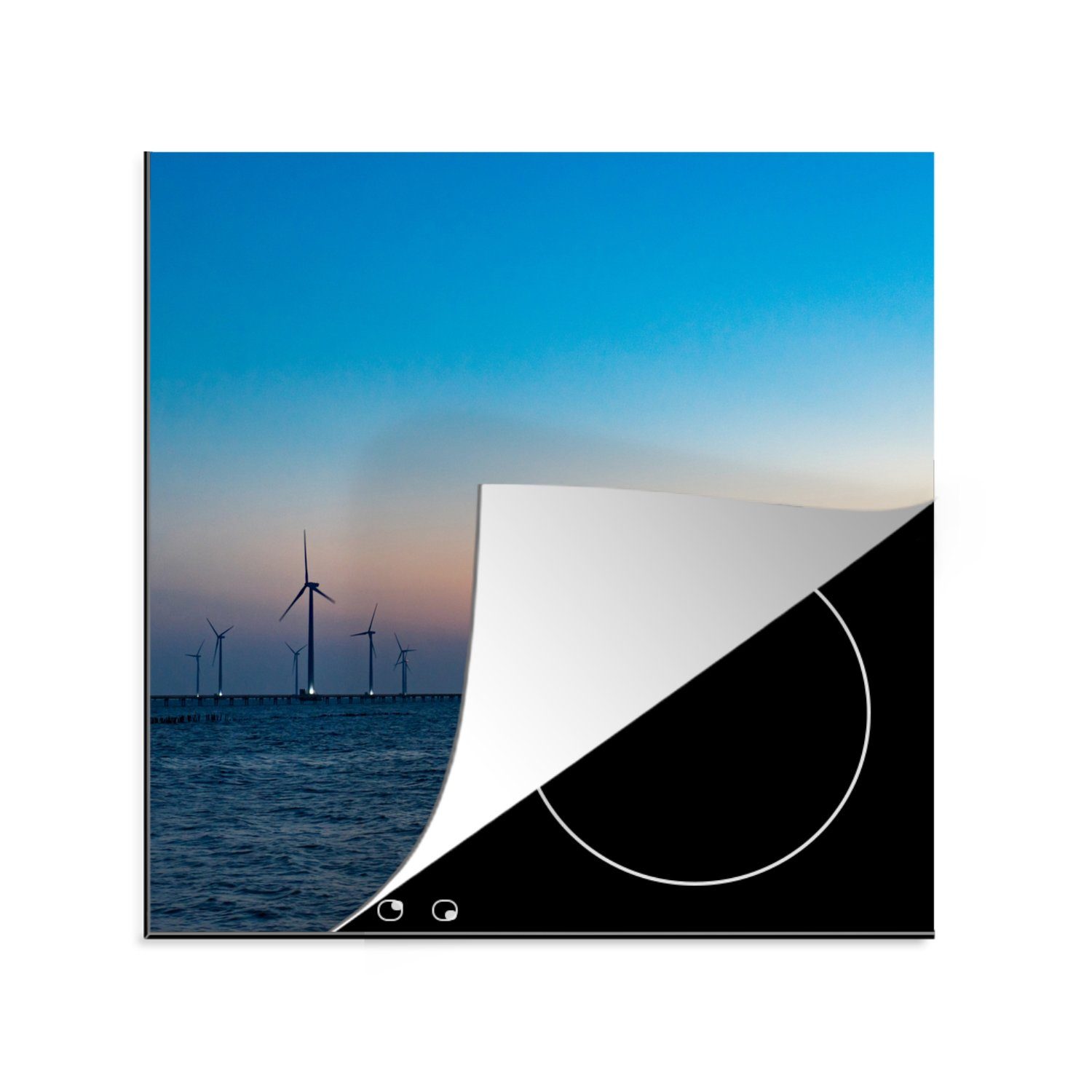 MuchoWow Herdblende-/Abdeckplatte Windmühle - Meer - Himmel, Vinyl, (1 tlg), 78x78 cm, Ceranfeldabdeckung, Arbeitsplatte für küche