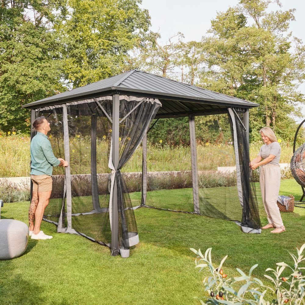 HOME DELUXE Pavillon AZUR - 270 x 270 x 300 cm, inkl. LED - Beleuchtung & Solarpanel, Überdachung, Gartenpavillon