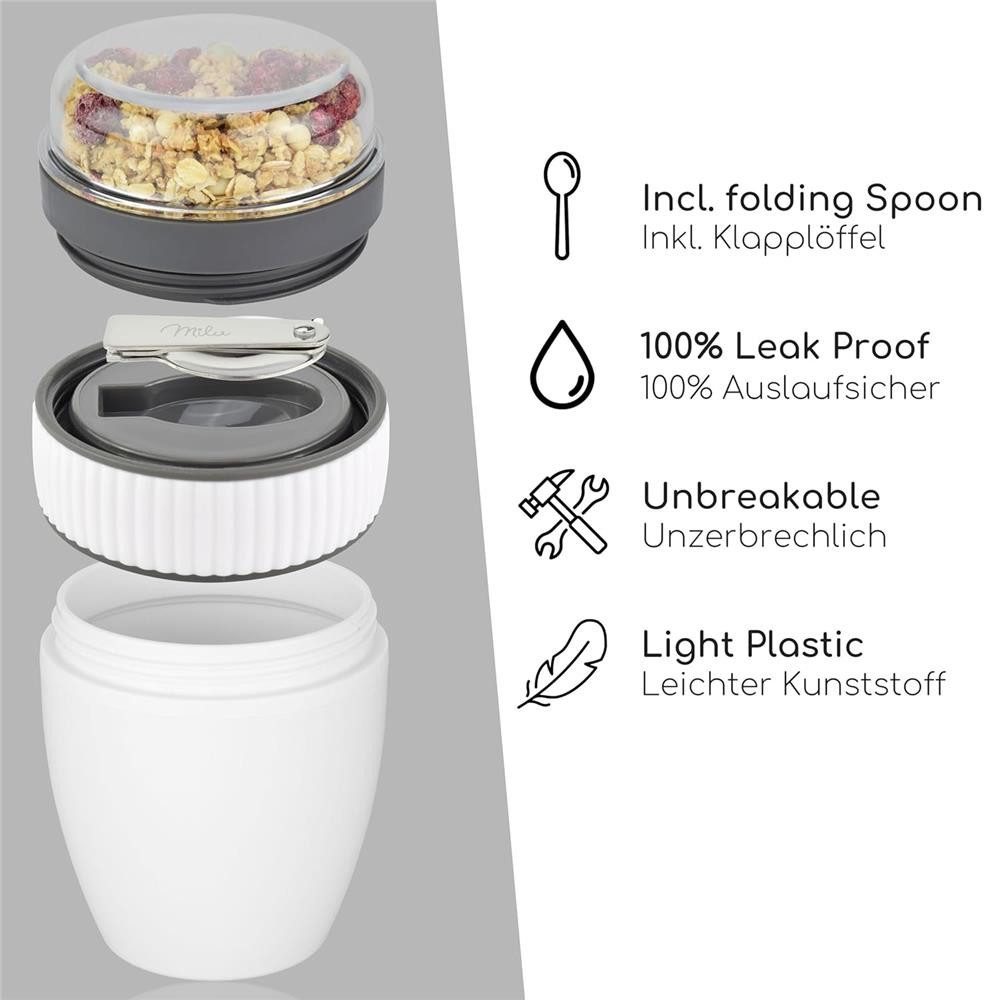 Milu Müslibox Milu Müslibecher To Go Kunststoff 400 ml, auslaufsicher, Müslimax Set