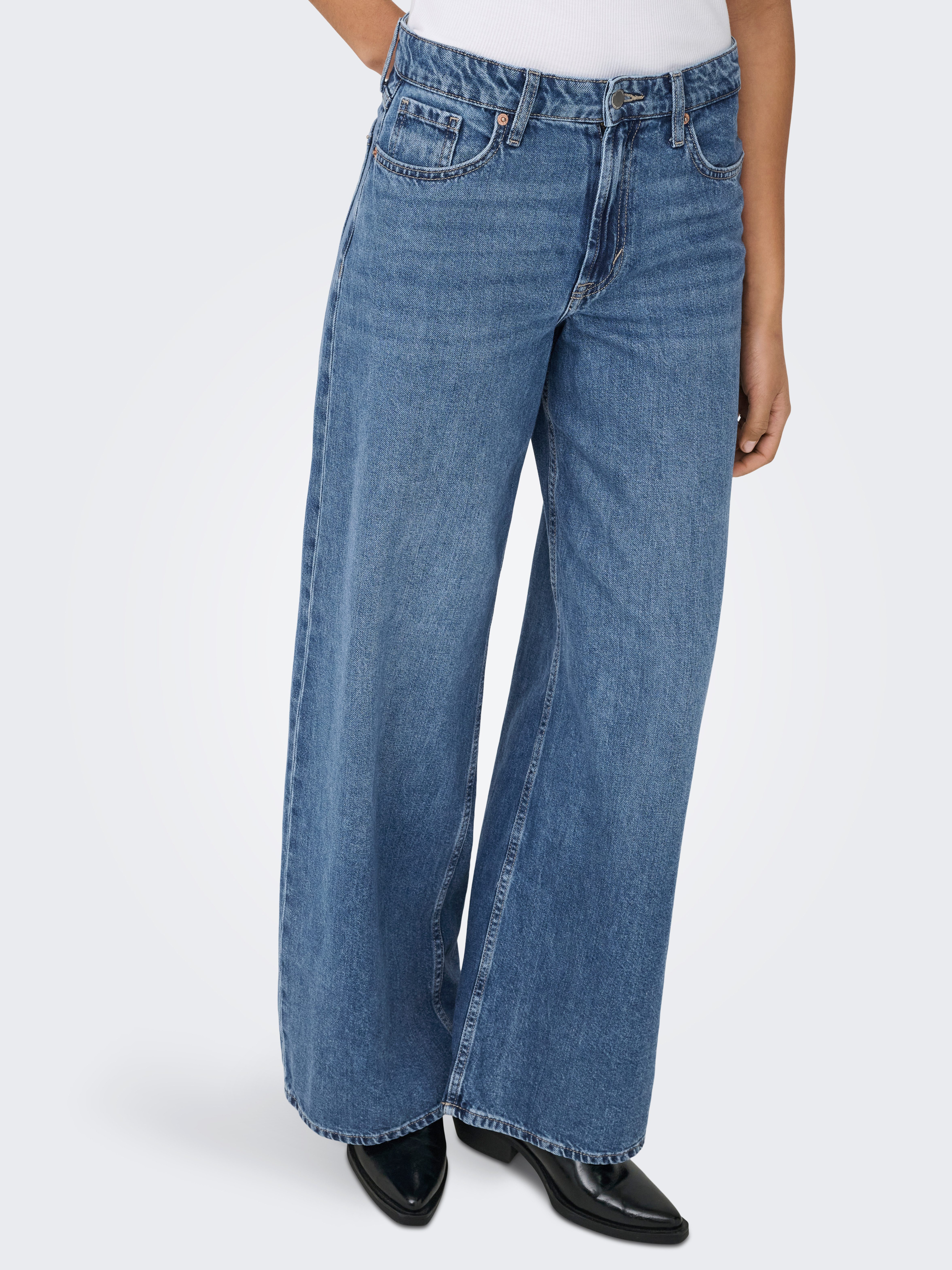 ONLY High-waist-Jeans ONLSILKY SOFT HW WIDE DNM PIM233 NOOS mittlere Waschung, hohe Leibhöhe, weite Beinform