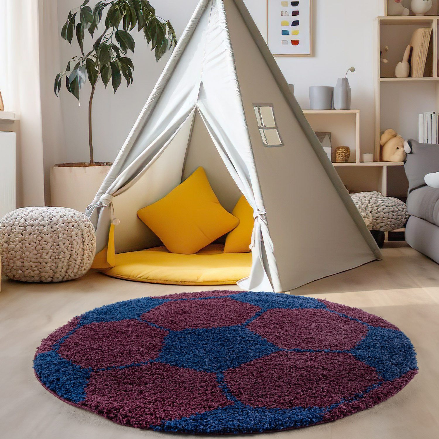 Carpettex Kinderteppich Fußball-Design, Rund, Höhe: 30 mm, Kinder Teppich Fußball-Form Kinderzimmer versch.farben und größen