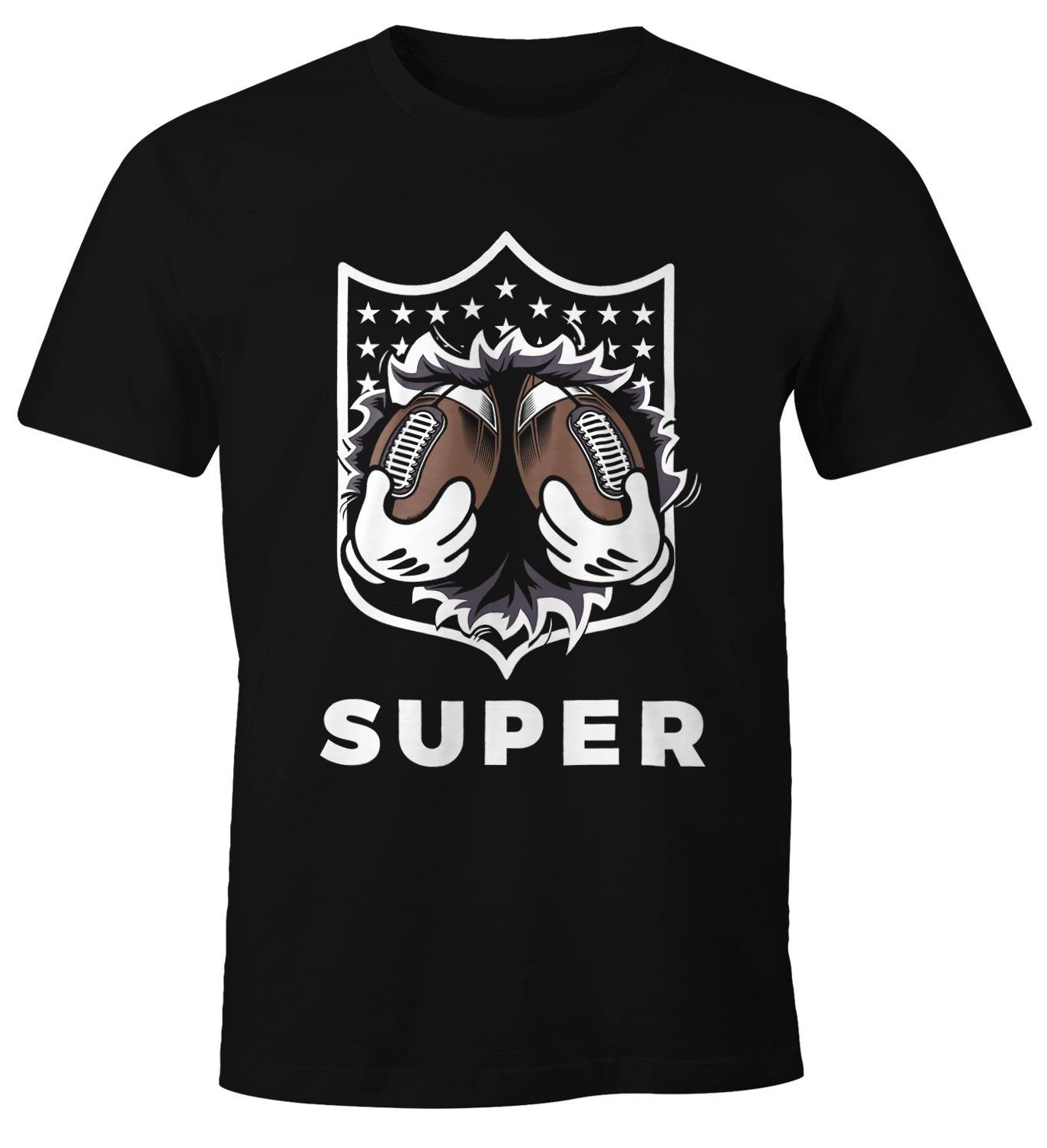 MoonWorks Print-Shirt Super Bowl Fan Shirt Herren Hupen Moonworks® mit Print schwarz