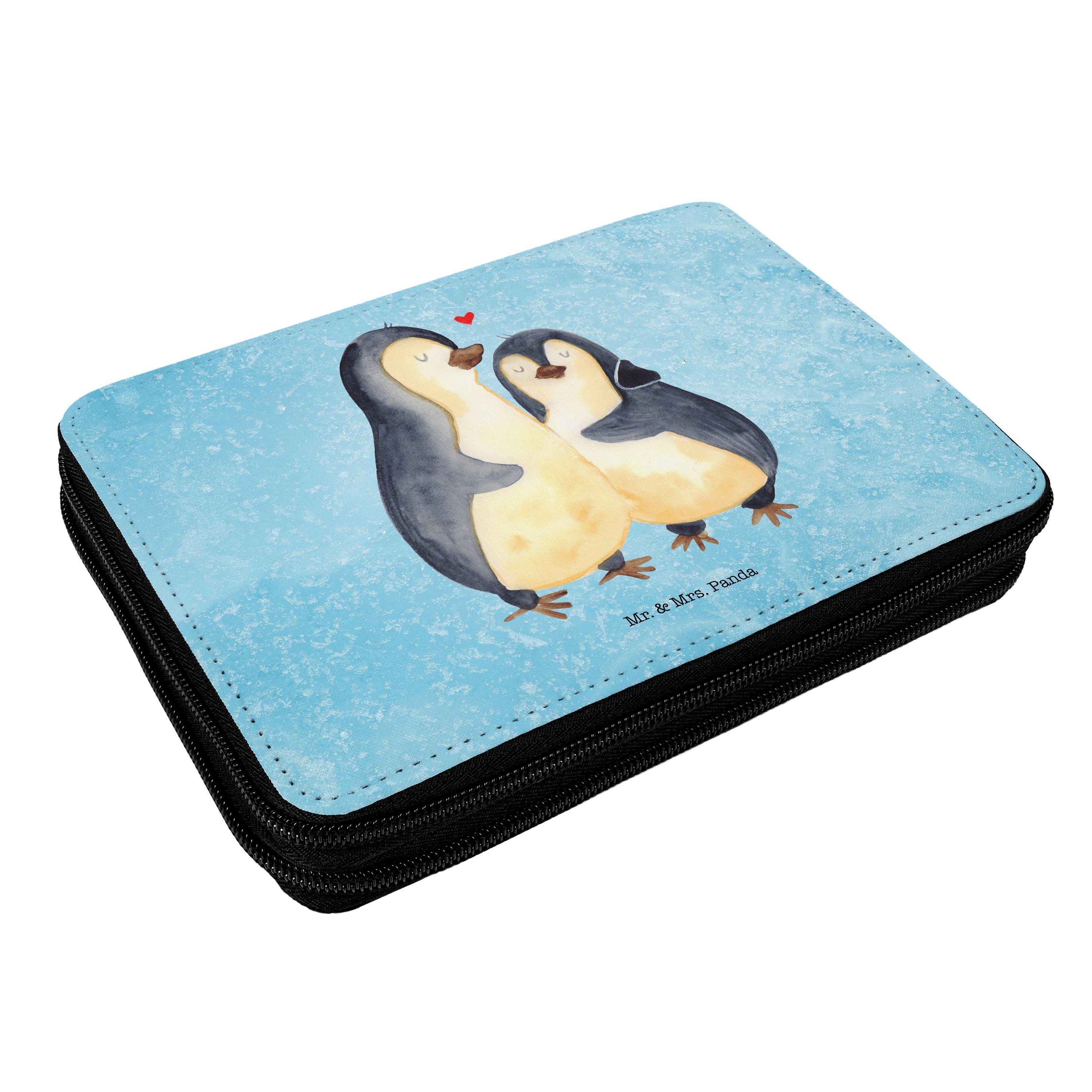 Mr. & Mrs. Panda Federmäppchen Pinguin umarmend - Eisblau - Geschenk, glücklich, Stifte Etui, Federm, (1-tlg)