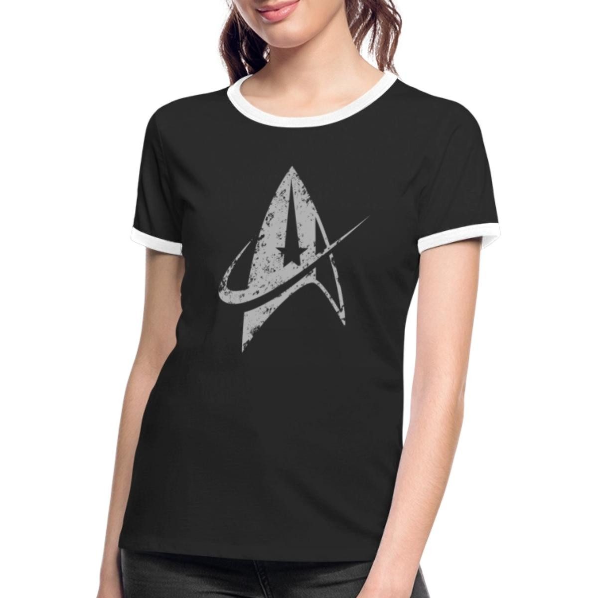 T-Shirt Star Trek Discovery Delta Abzeichen Used Look Frauen Kontrast T-Shirt