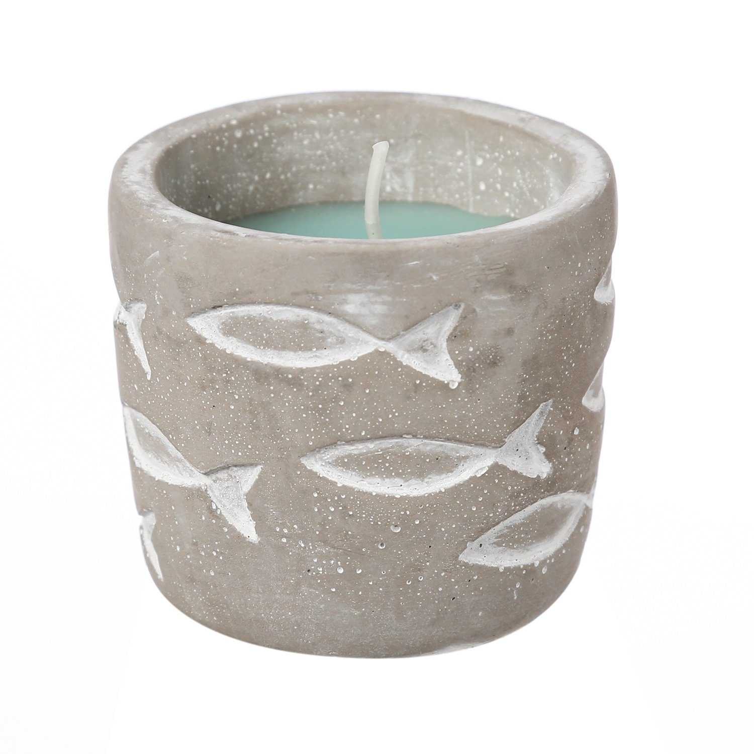 MARELIDA LED-Kerze Duftkerze Citronella maritimer Betontopf mit Fischmuster Outdoorkerze (1-tlg)