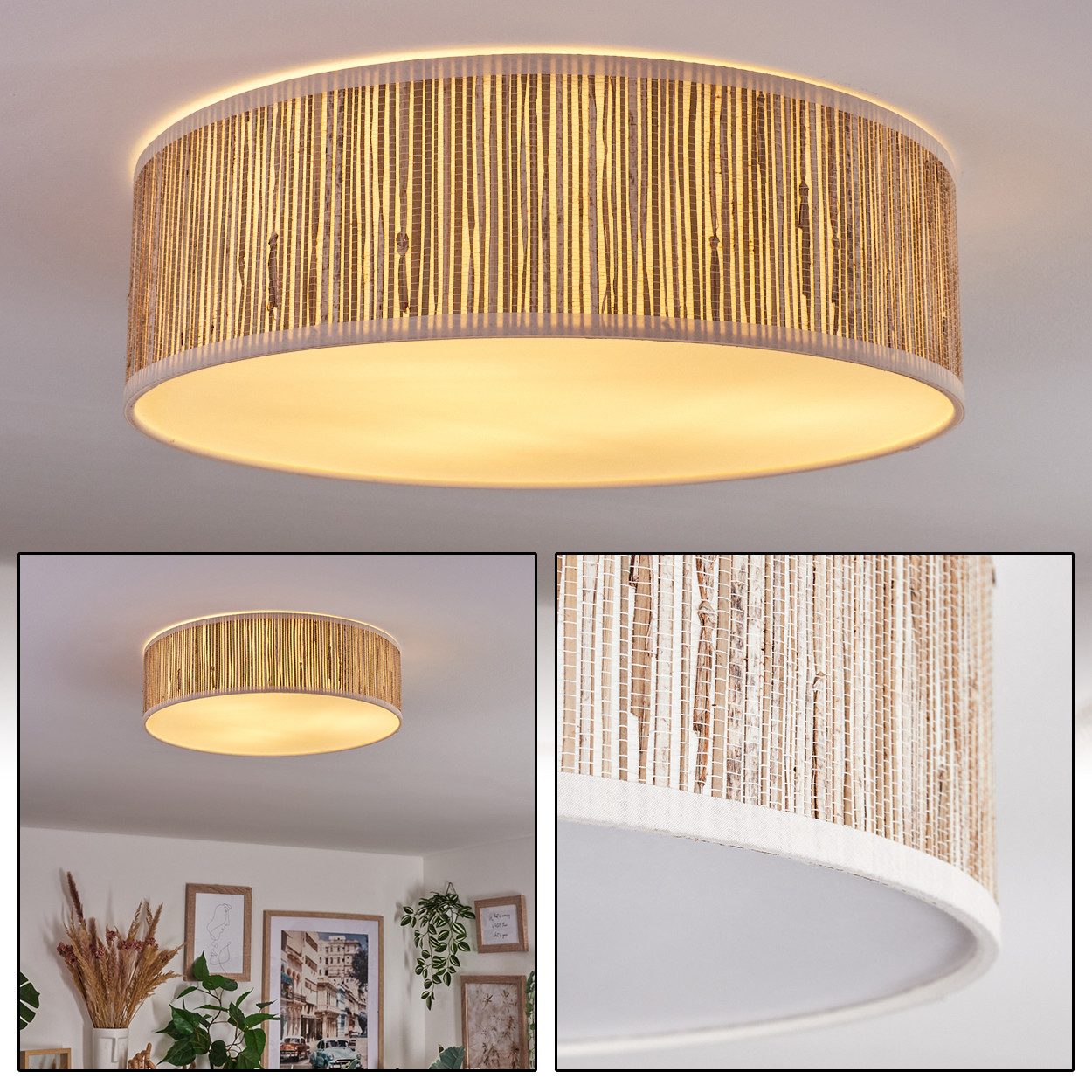 hofstein Deckenleuchte Deckenlampe aus Metall/Binstenstroh/Kunststoff in günstig online kaufen