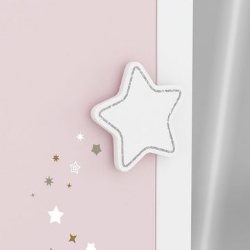 Kindermöbel 24 Kinderkleiderschrank Sternschnuppe rosa - weiß 2 Türen + Sternenmotiv