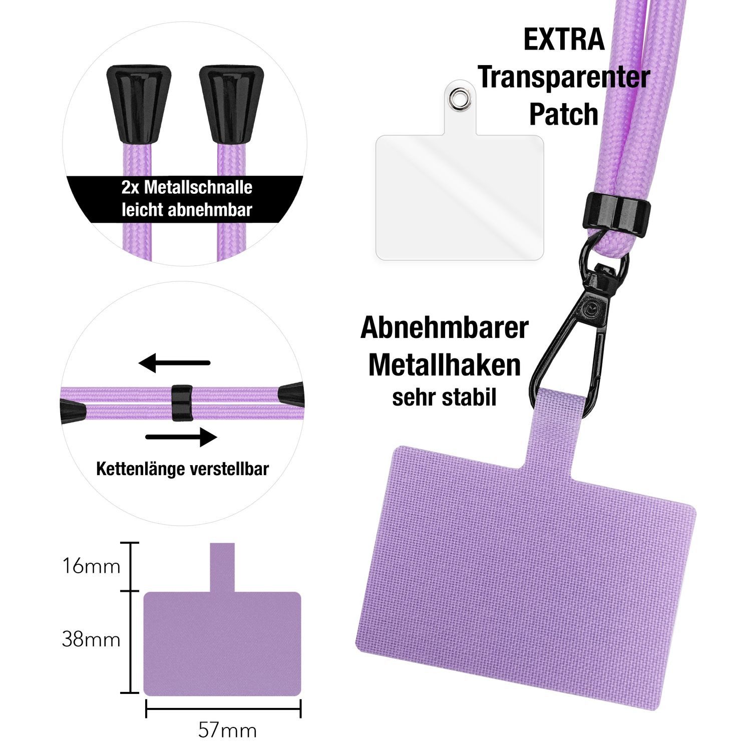 Nalia Handykette Universal Smartphone, Fashion Lanyard 160cm Verstellbar / Band für Handyhülle zum Umhängen