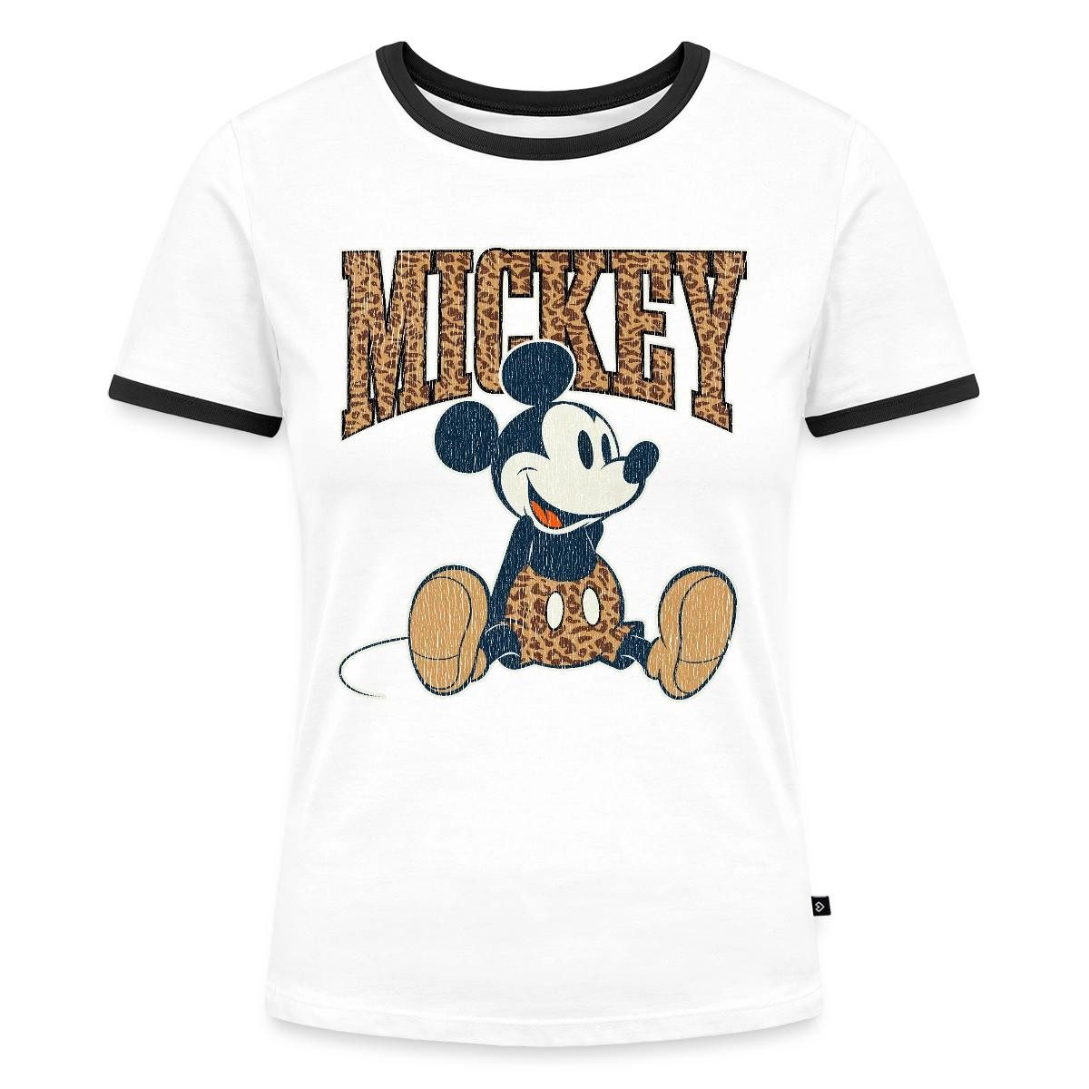 Spreadshirt T-Shirt Mickey & Minnie Mickey Mouse Leo Look Frauen Kontrast T-Shirt (1-tlg)