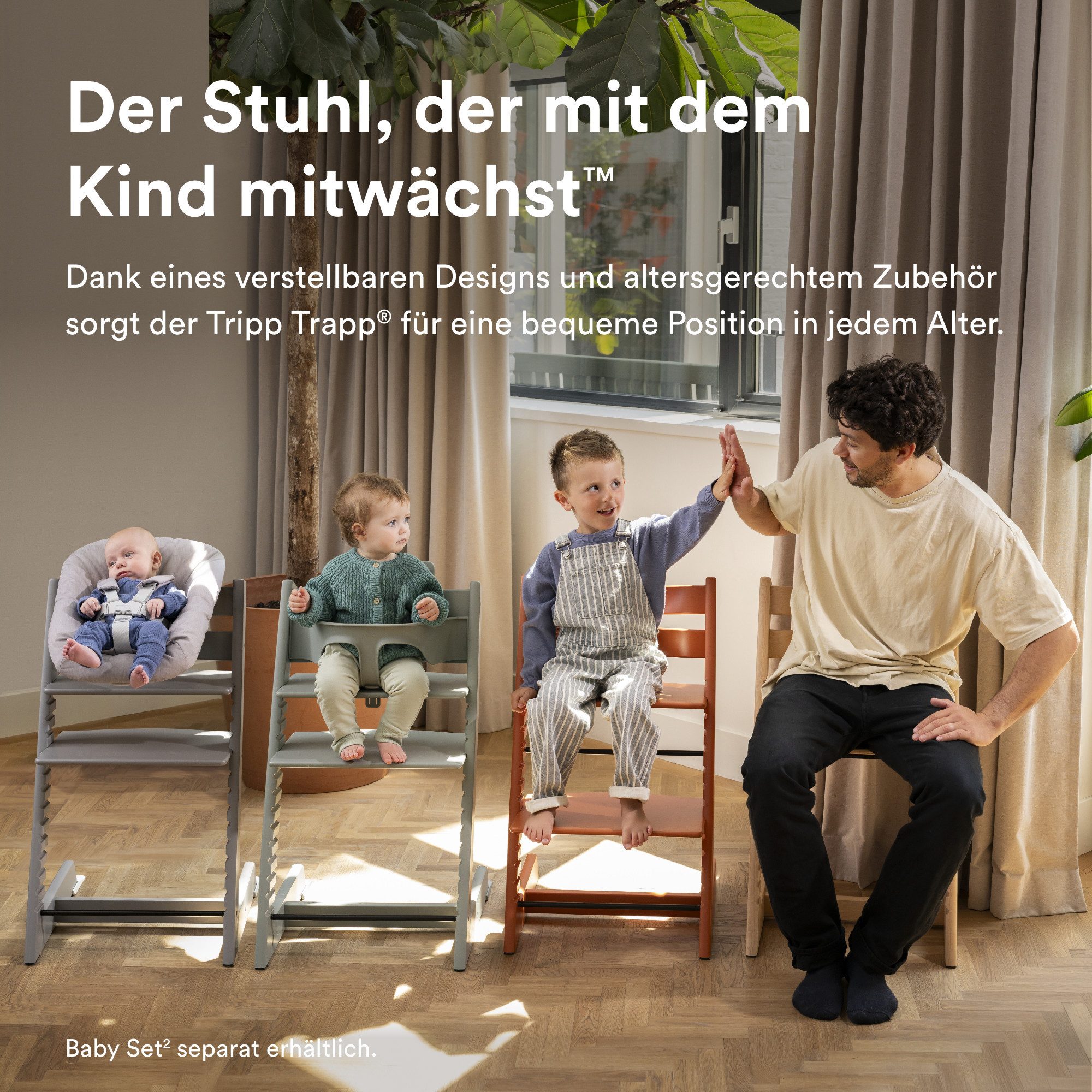 Stokke Hochstuhl Tripp Trapp® Kinderhochstuhl mit Newborn Set, Höhen- und tiefenverstellbare Sitz- und Fußplatten