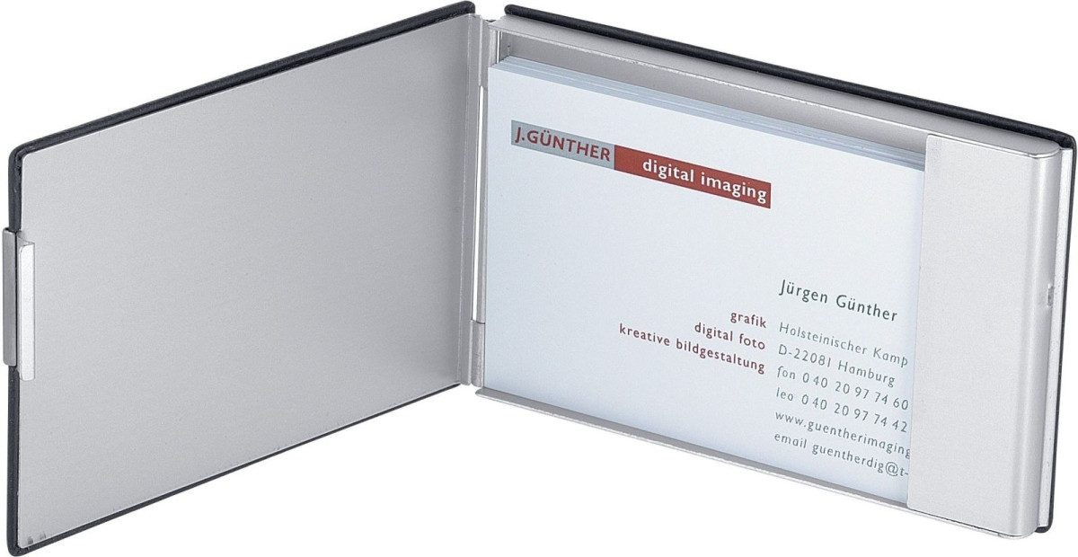 WEDO Visitenkartenhülle Visitenkartenbox für Karten 90x57 mm schwarz/silber