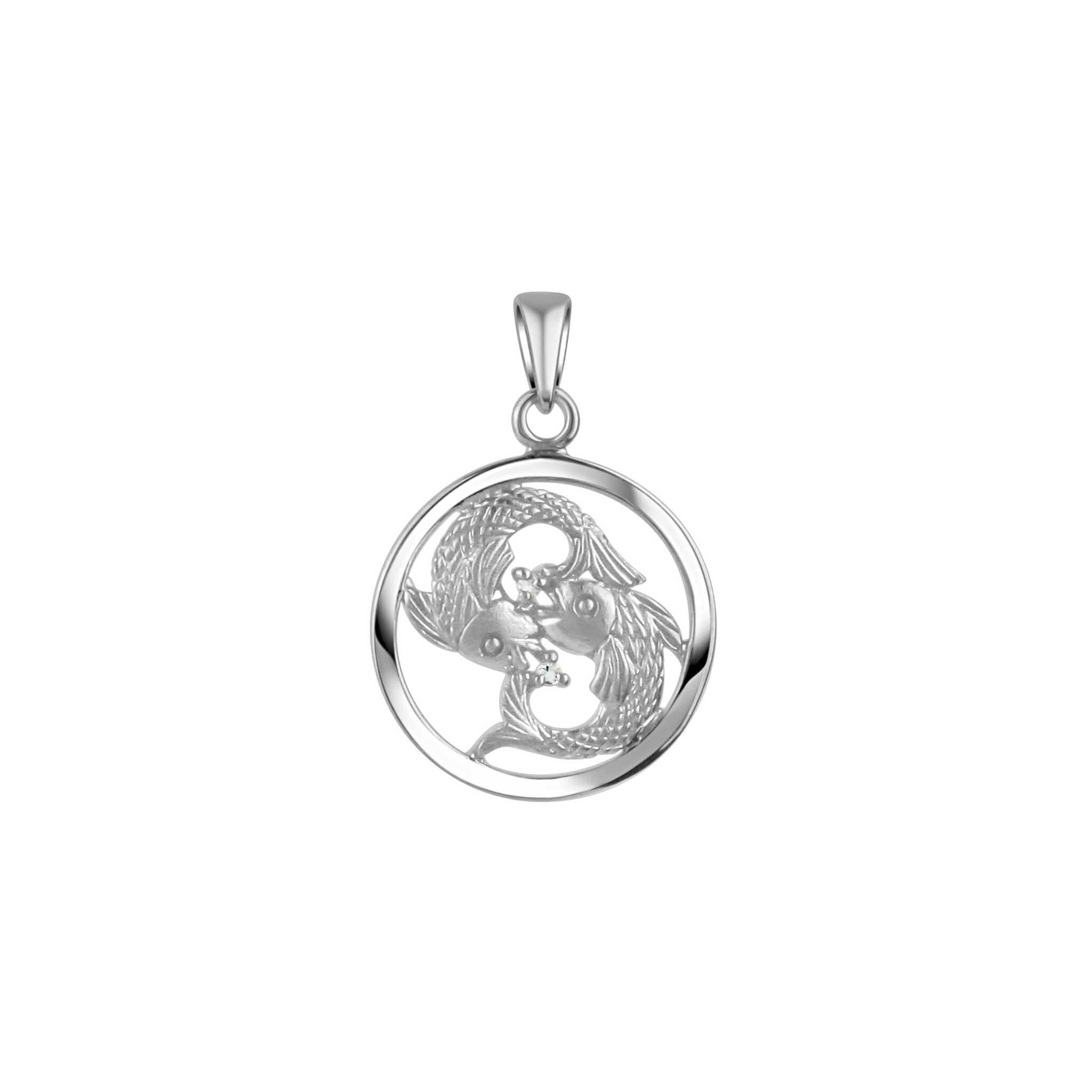 Kettenanhänger 925/- Sterling Silber rhodiniert Sternzeichen Fische Monatsstein