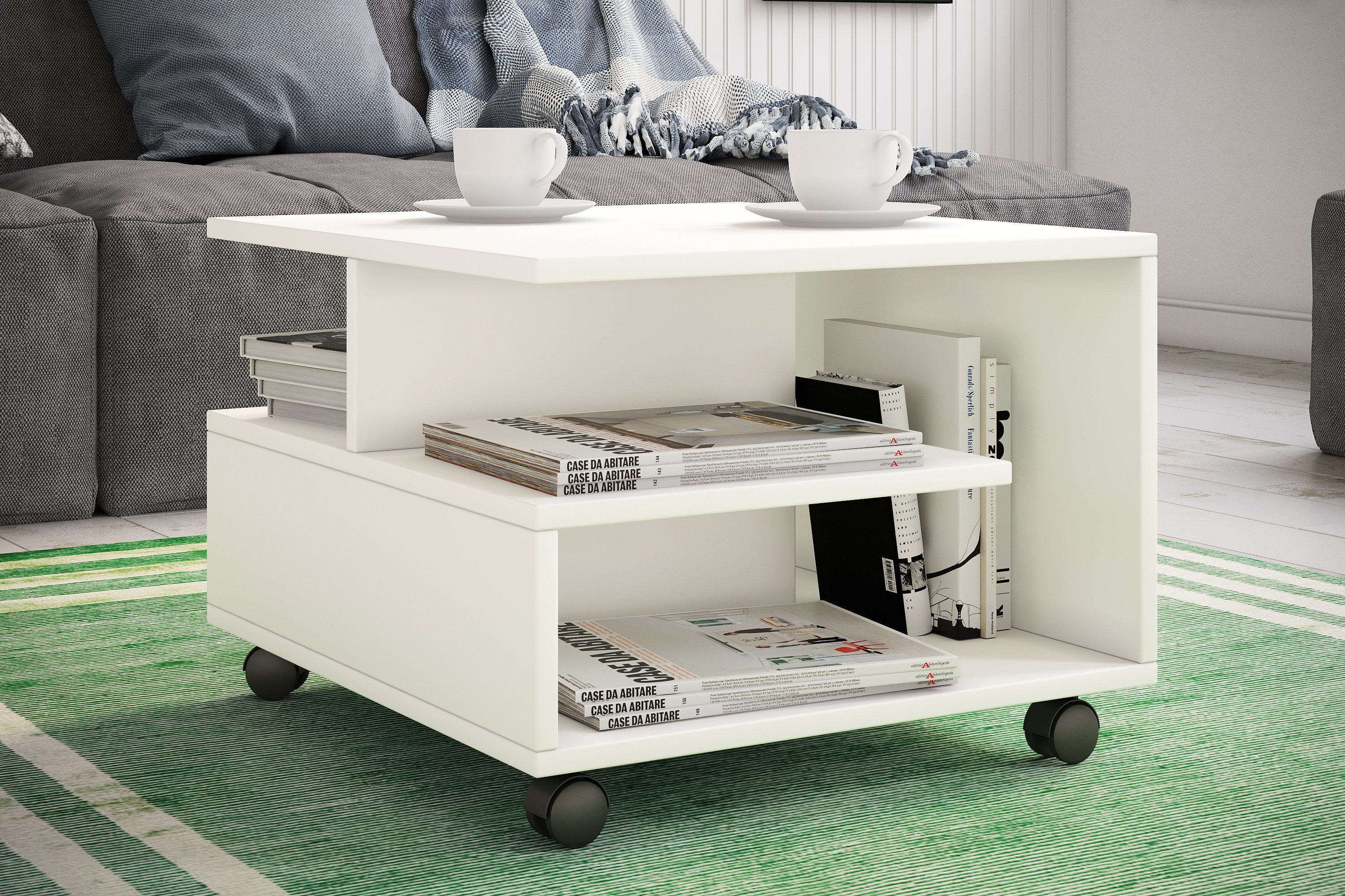 VCM Couchtisch Stango S B. 50 x T. 50 x H. 40 cm, Ablage für Lampe und Buch, praktisch als Sofa-Ergänzung, 4 Fächer – Bild 3 von 3