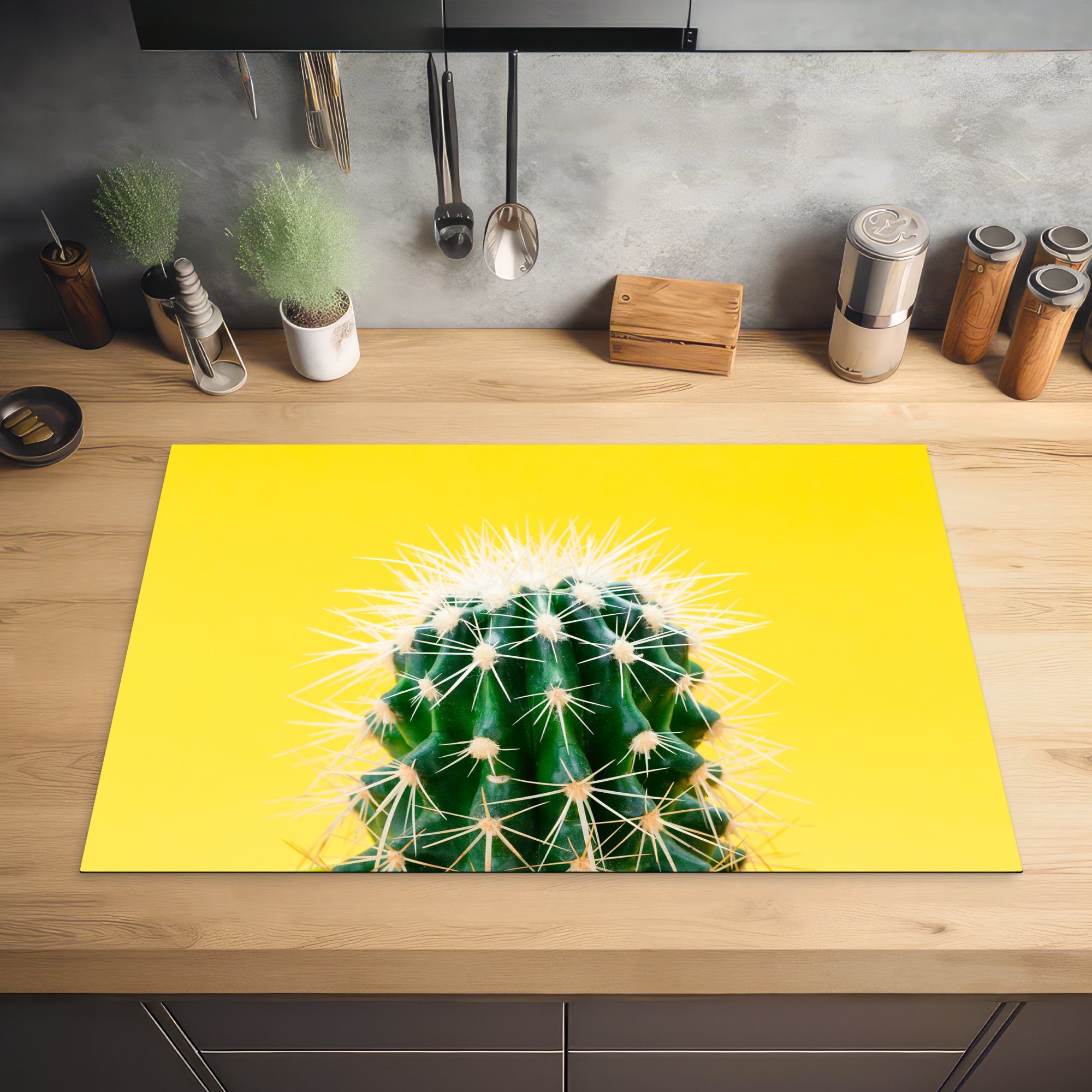 MuchoWow Herdblende-/Abdeckplatte Kaktus gelb, Ceranfeldabdeckung Induktionskochfeld für cm, auf Vinyl, die Schutz tlg), küche, (1 81x52
