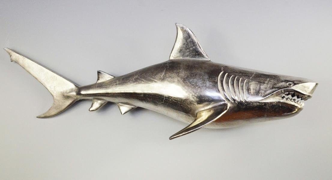Wanddekoobjekt XXL Deko Hai Silber Wanddeko - Maritime Wanddeko Rechts - 104 cm