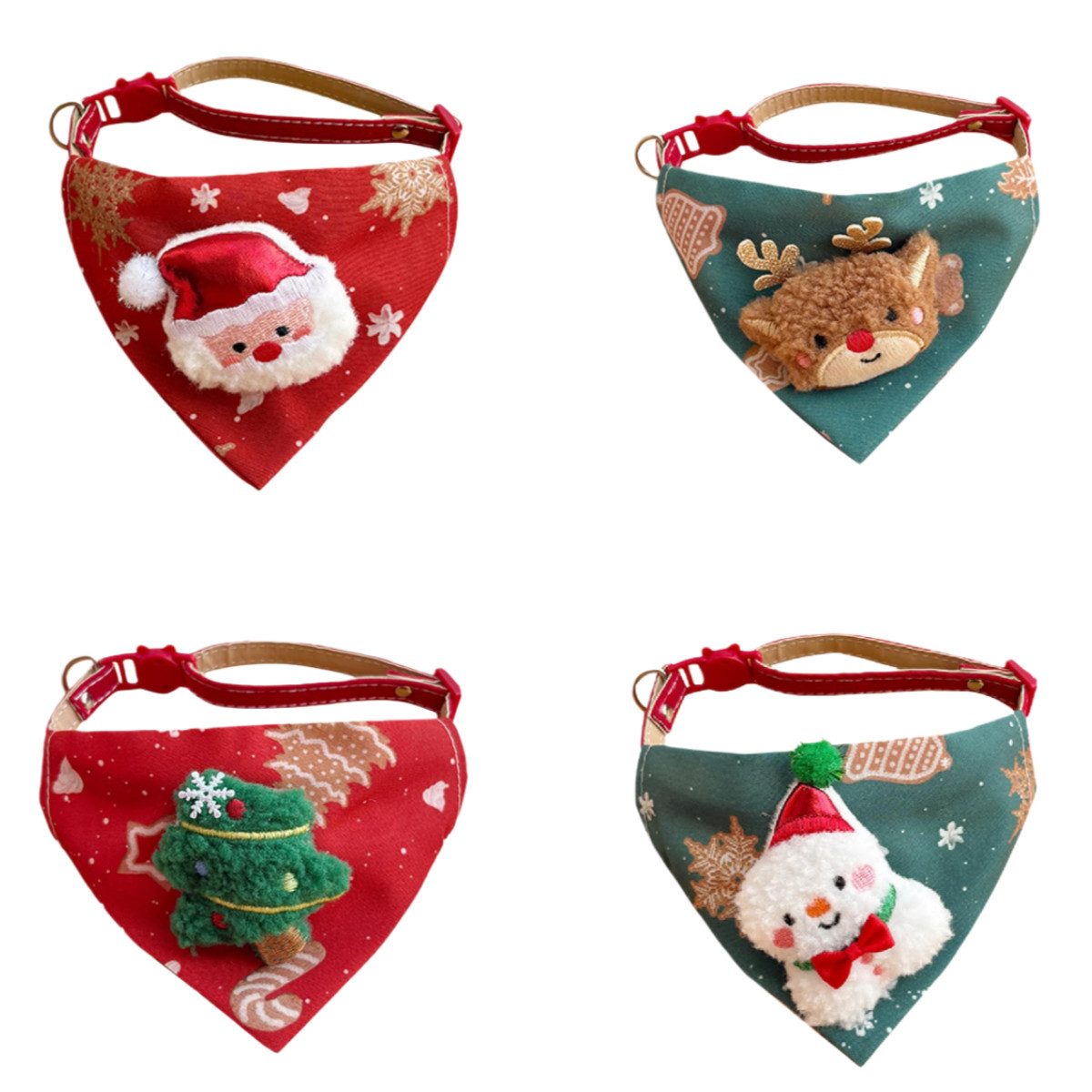 FOUORTUNATE-BEE Hundehemd 4er Set verstellbare Hundebandanas für Weihnachten, atmungsaktiv, Modische Hunde-Dreieckstücher mit Schnalle für Herbst und Winter
