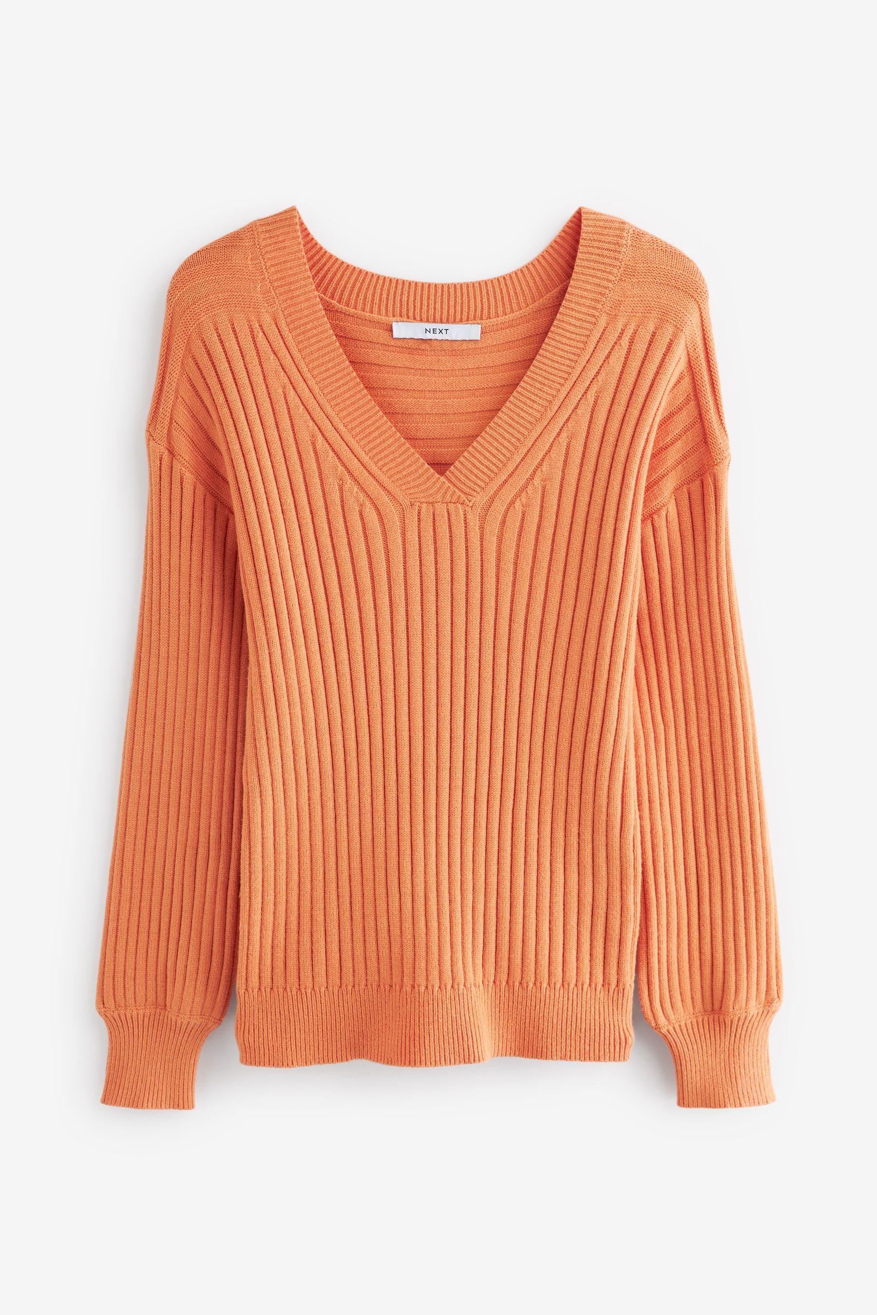 Next V-Ausschnitt-Pullover Ripp-Oberteil mit V-Ausschnitt (1-tlg) Orange