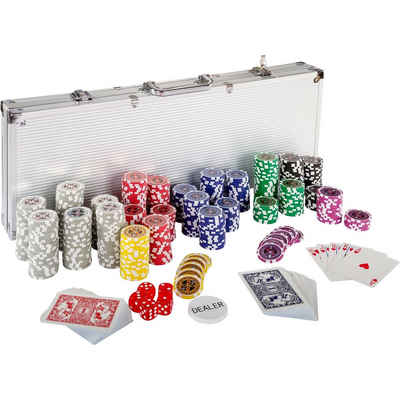 GAMES PLANET Spiel, »GAMES PLANET® Pokerkoffer aus Aluminium«, Pokerset aus Aluminium mit 500 12g Laser-Chips mit Metallkern, Silver oder Black Edition
