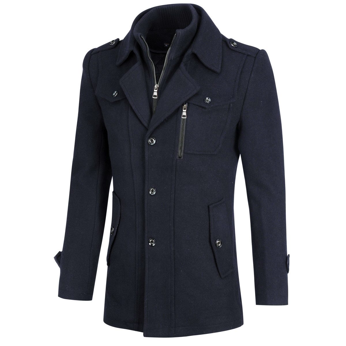 Allthemen Kurzmantel mit Doppelkragen Herren Wintermantel warmer Doppelkragenmantel Winter
