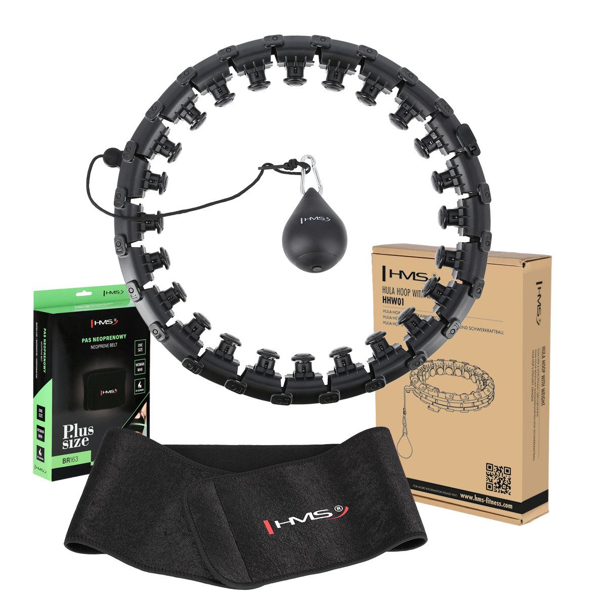 HMS Hula-Hoop-Reifen PLUS Size Hula Hoop mit Gewicht Fitnessgerät Fitnessring + Gürtel