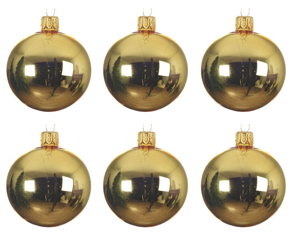 Glas season mundgeblasen Box Weihnachtsbaumkugel, Weihnachtskugeln 6cm glänzend Decoris - decorations Hellgold 6er