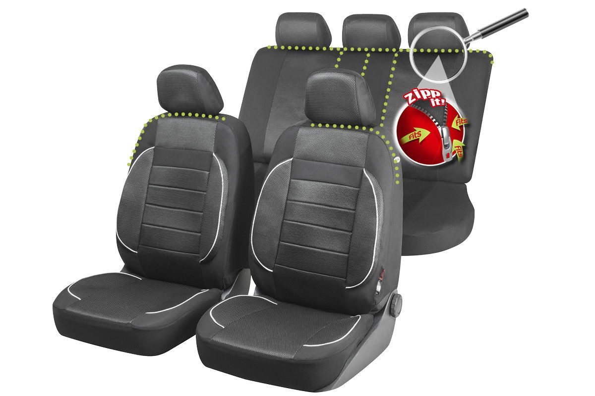 WALSER Autositzbezug Premium Rover Autositzbezüge Komplettset mit, 2 Vordersitzbezüge 2tlg, 1 Rücksitzbezug 9tlg, 5 Kopfstützenbezüge, 18-tlg. – Bild 2 von 2