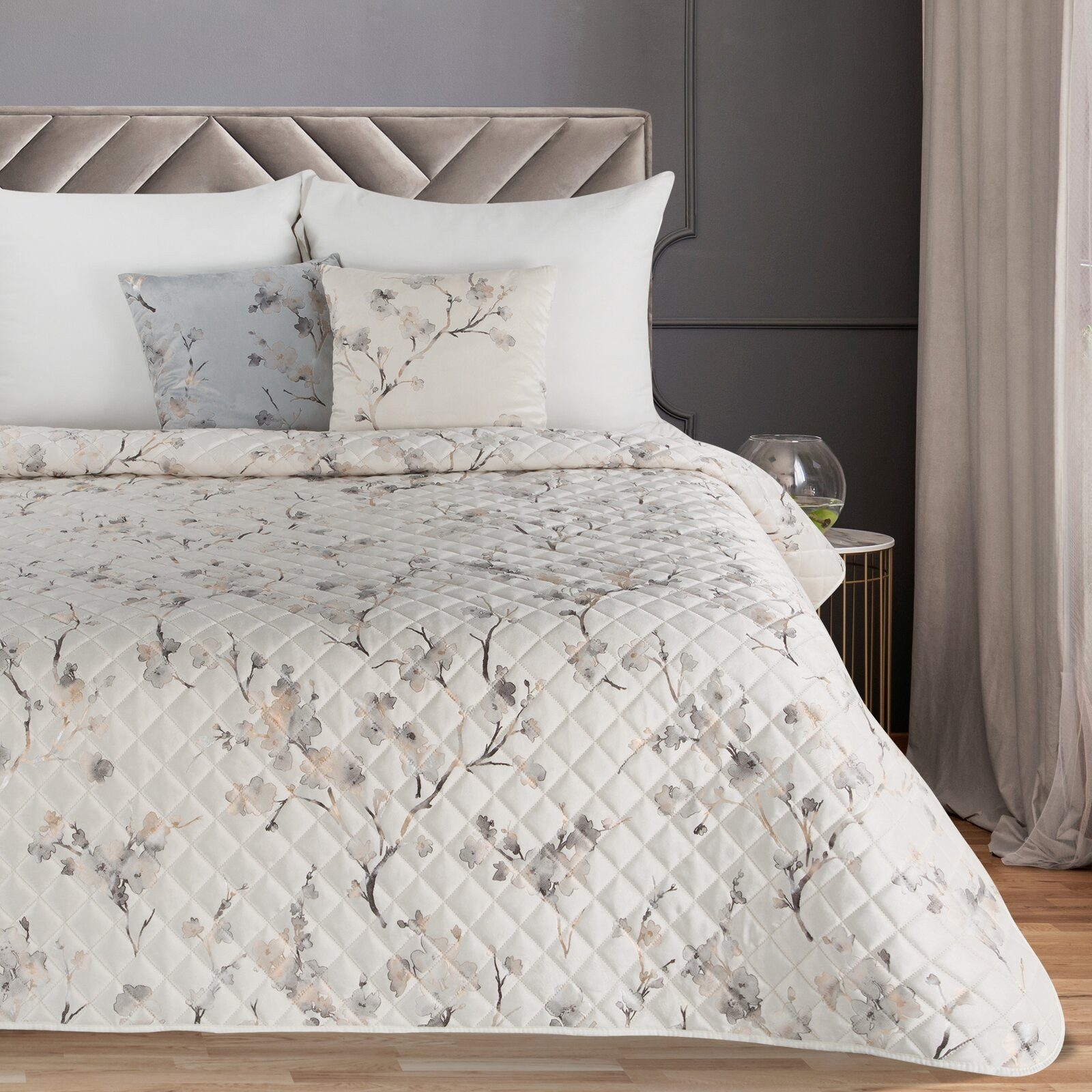 Eurofirany Tagesdecke Blumenmuster Glamour Überwurf Samt günstig online kaufen