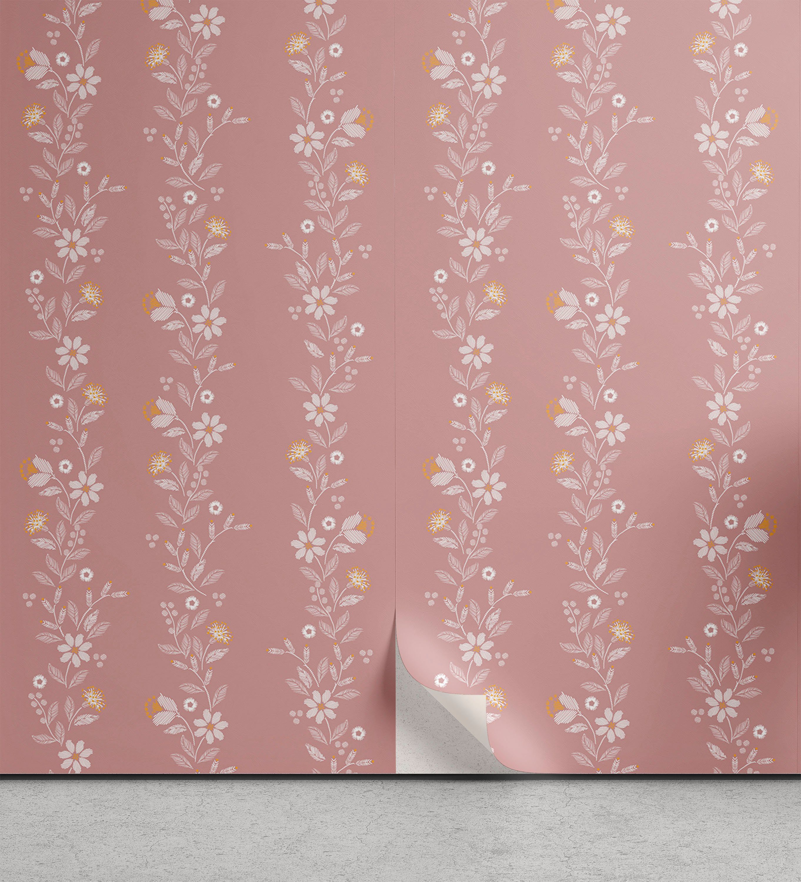 Abakuhaus Vinyltapete selbstklebendes Wohnzimmer Küchenakzent, neutrale Farbe Pastell Retro Floral