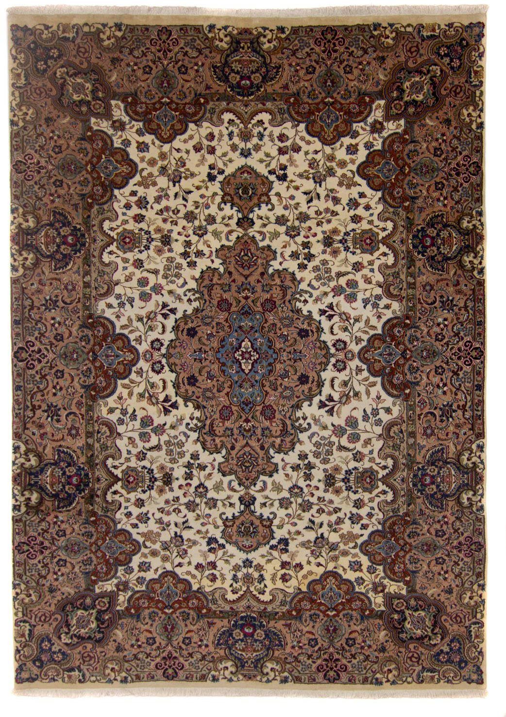 Wollteppich Maschad Medaillon Beige chiaro 348 x 255 cm, morgenland, rechteckig, Höhe: 10 mm, Unikat mit Zertifikat